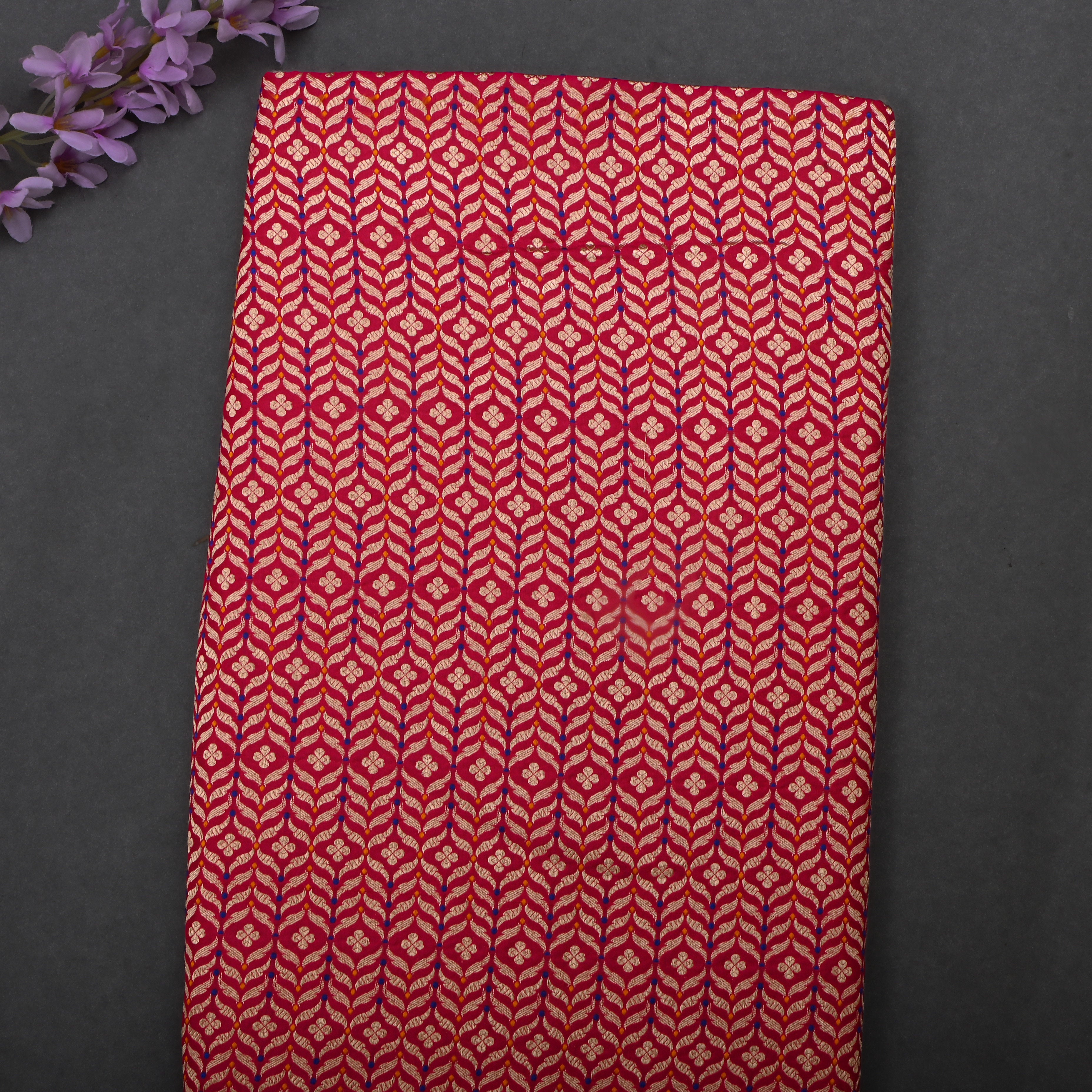 Red Jamawar Silk Fabric With Intricate Design