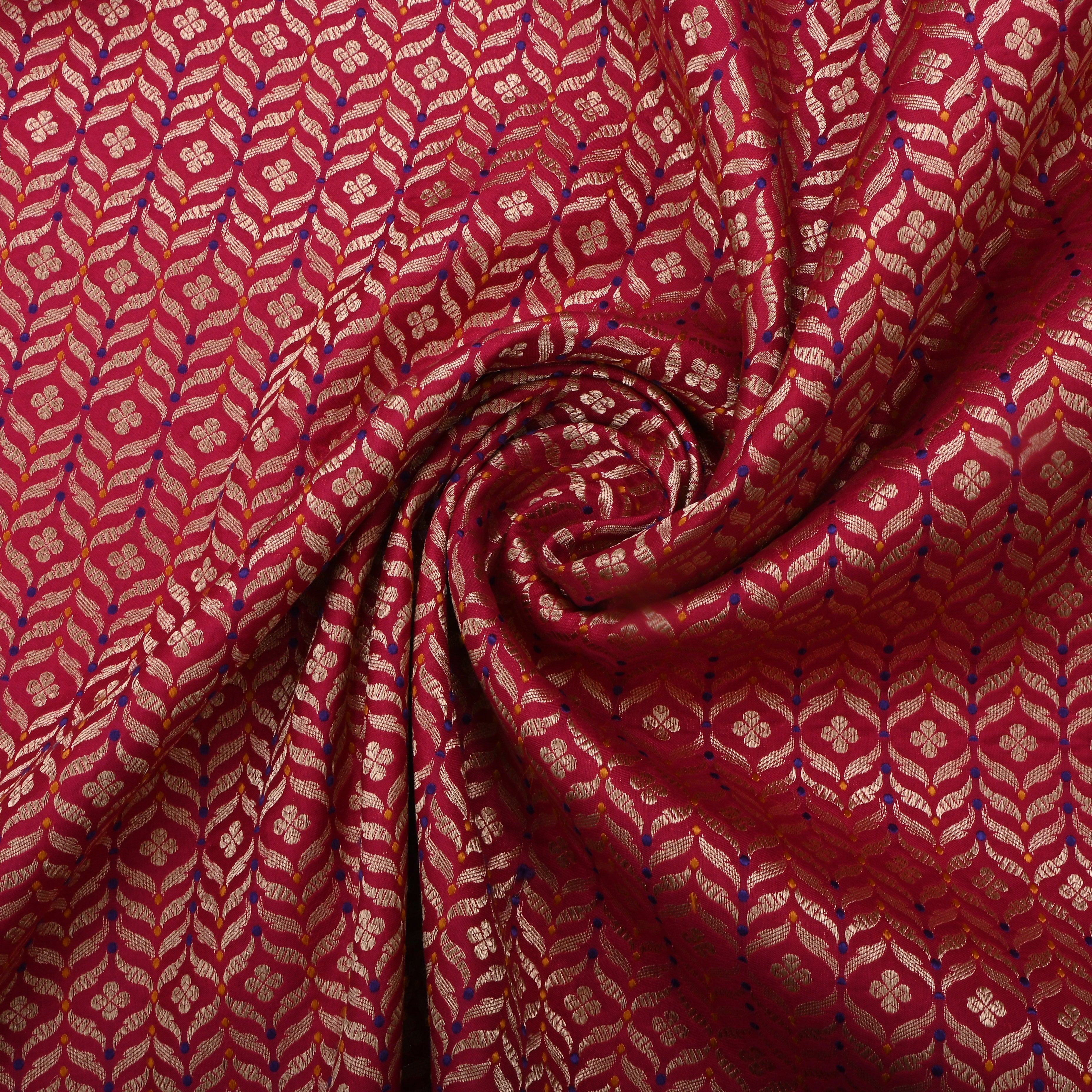 Red Jamawar Silk Fabric With Intricate Design