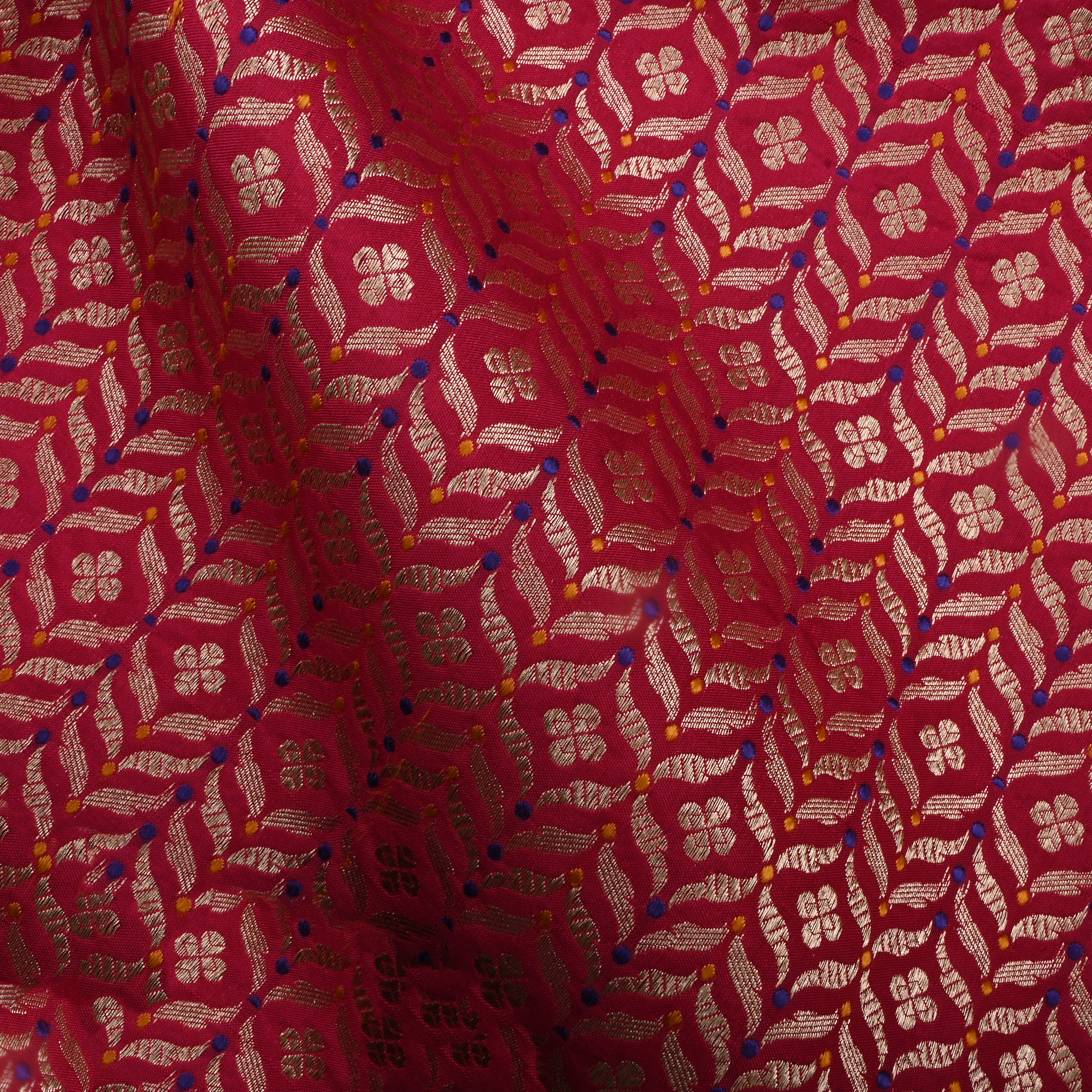 Red Jamawar Silk Fabric With Intricate Design
