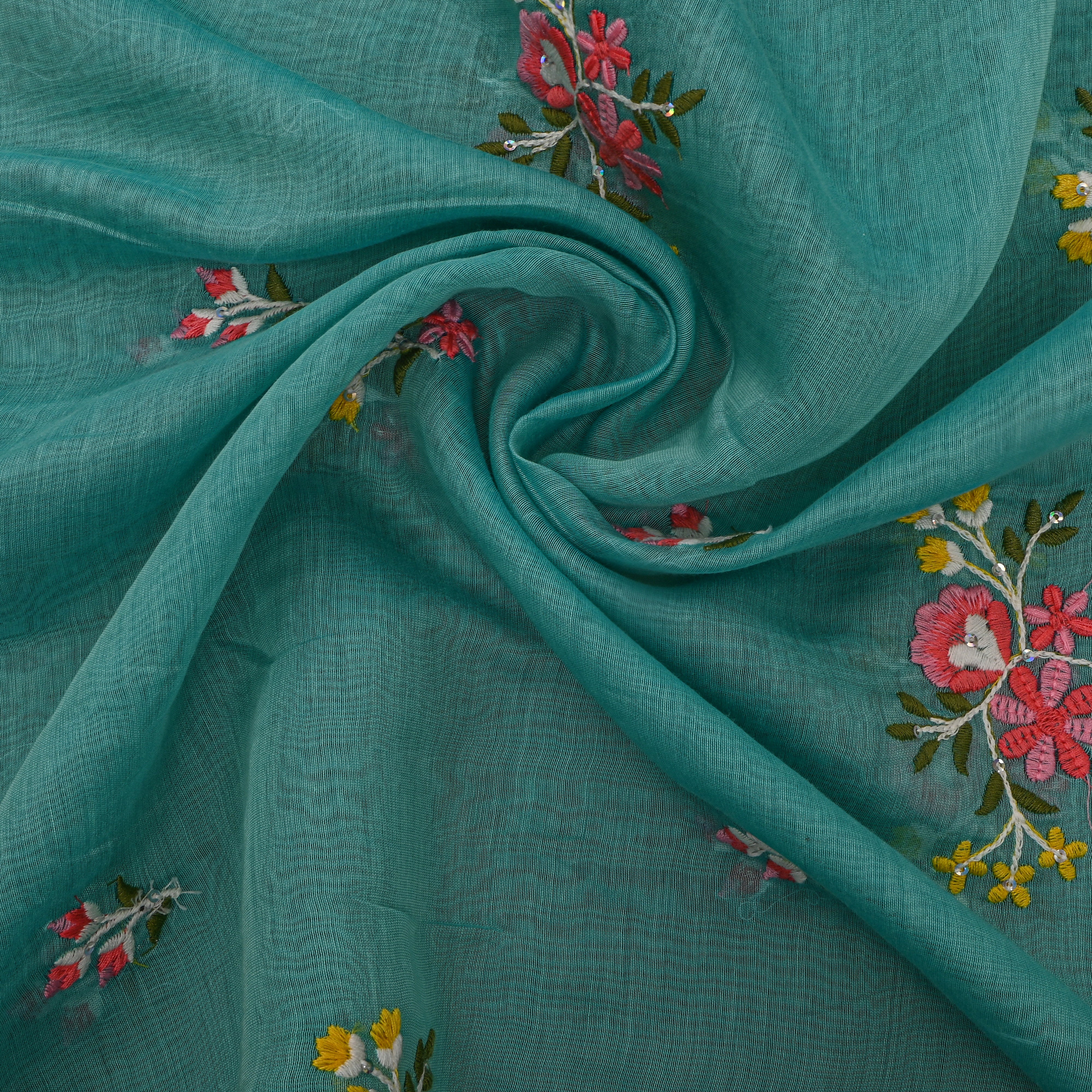 Bright Green Chanderi With Floral Butti
