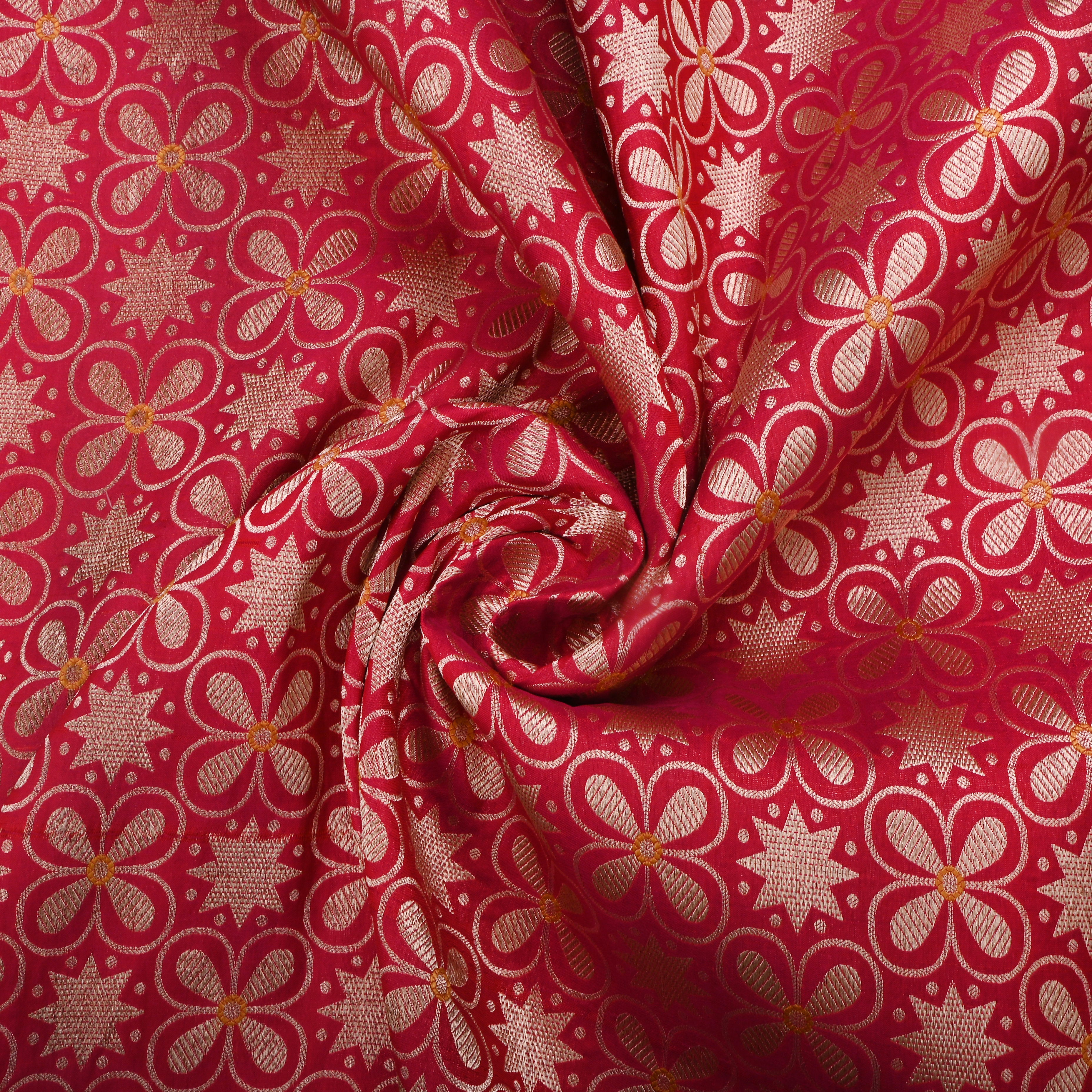 Red Silk Fabric With Floral Motifs