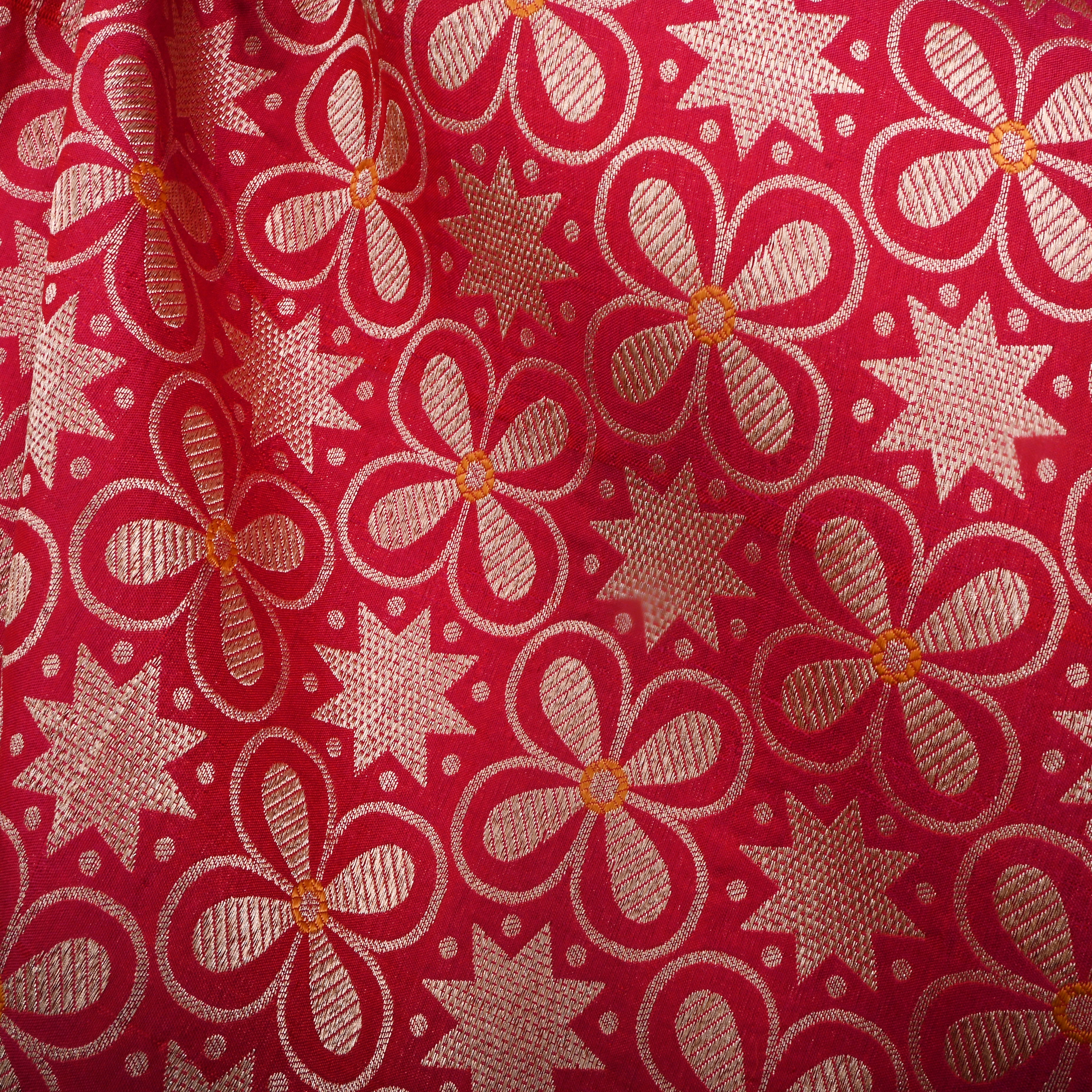 Red Silk Fabric With Floral Motifs