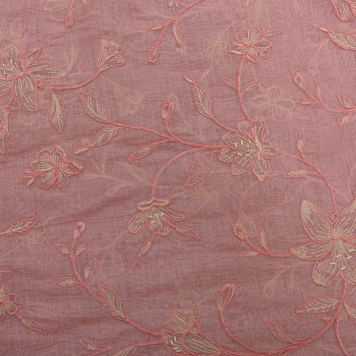 Pastel Pink Thread Work Jaal Chanderi Fabric
