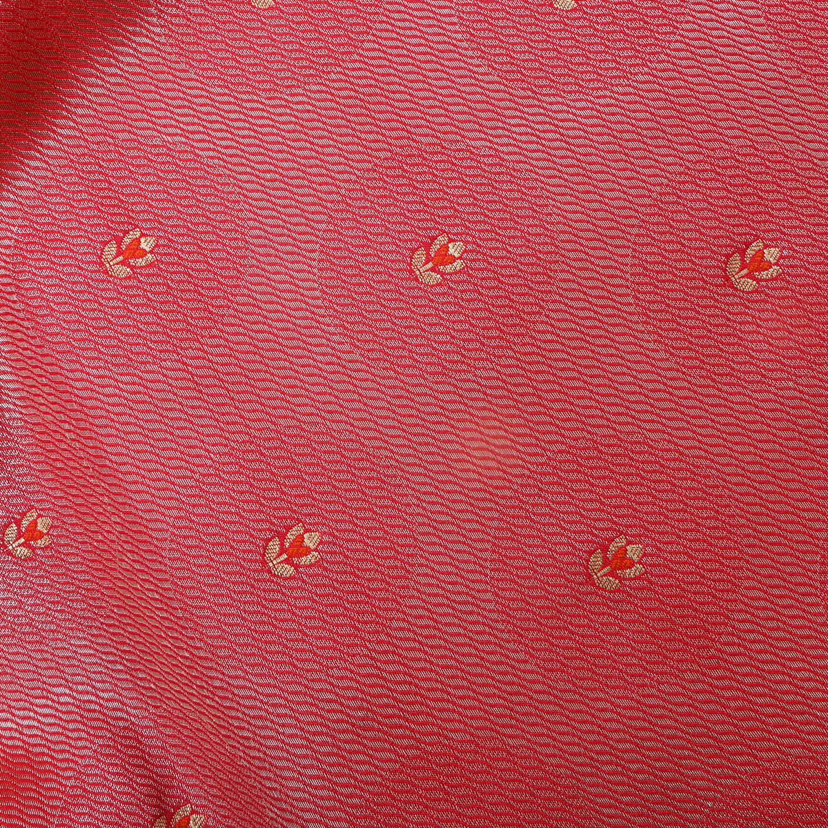Salmon Pink Gold Tulip Butti Self Weave Banarasi Silk Fabric