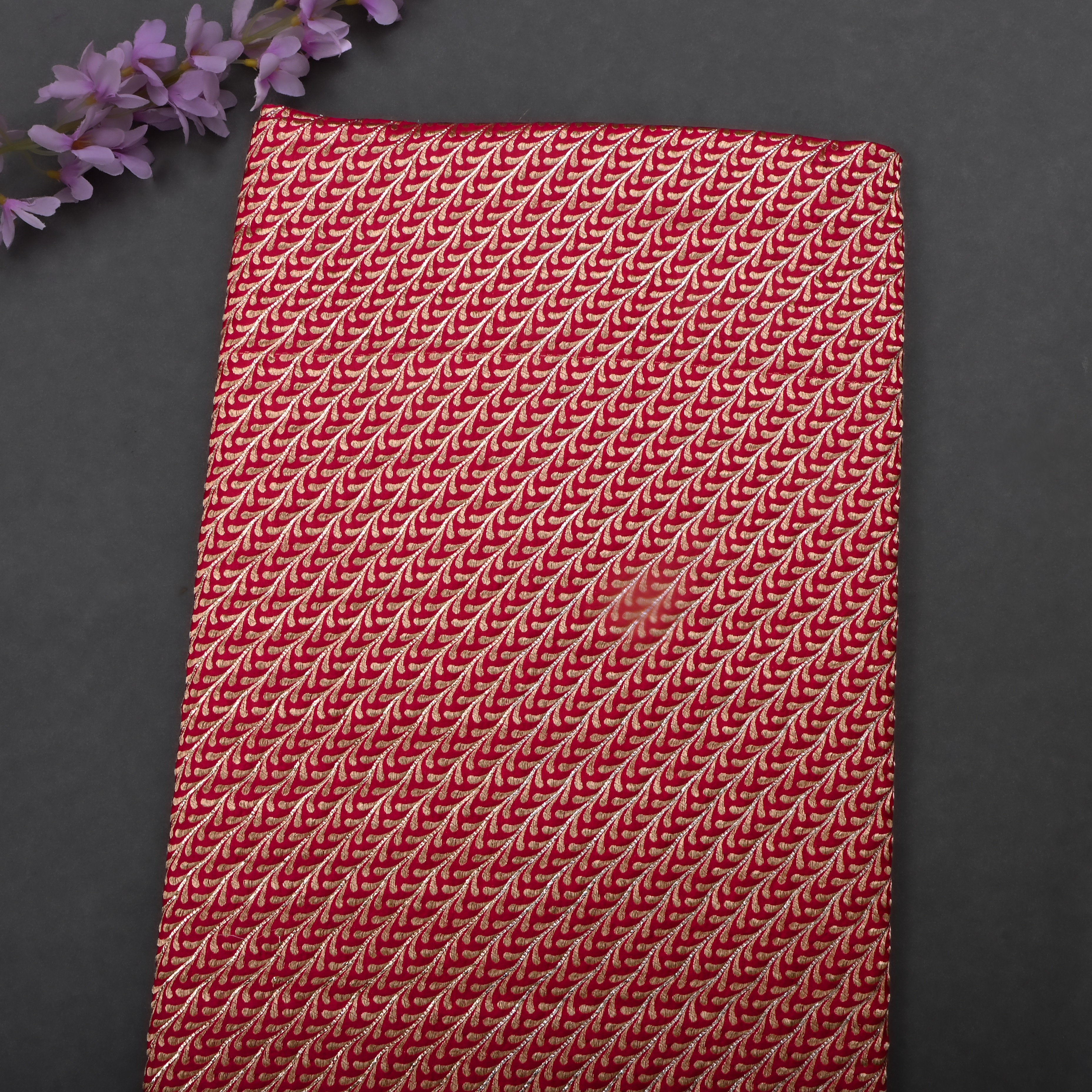 Ox Blood Red Jamawar Silk Fabric With Woven Pattern