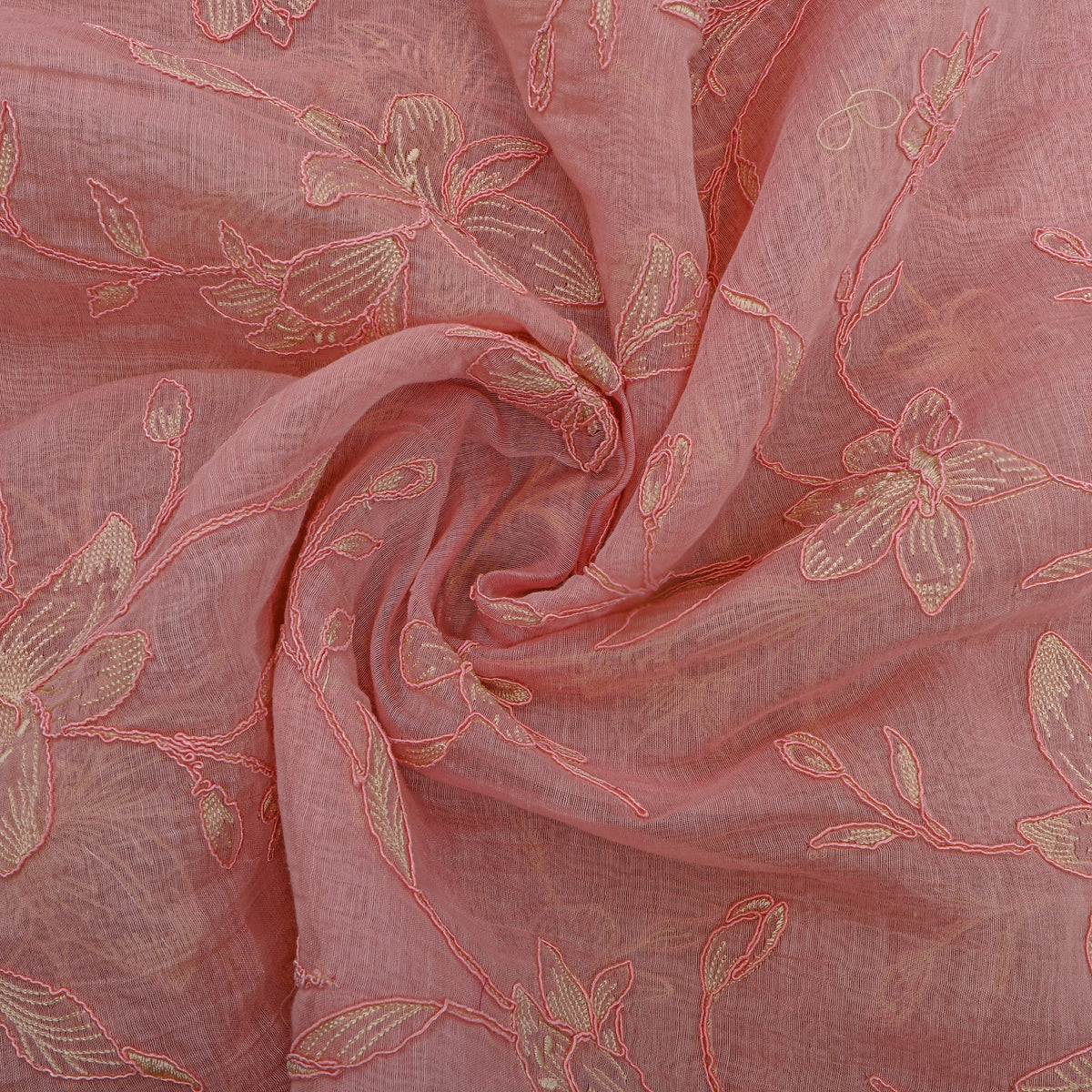 Pastel Pink Thread Work Jaal Chanderi Fabric