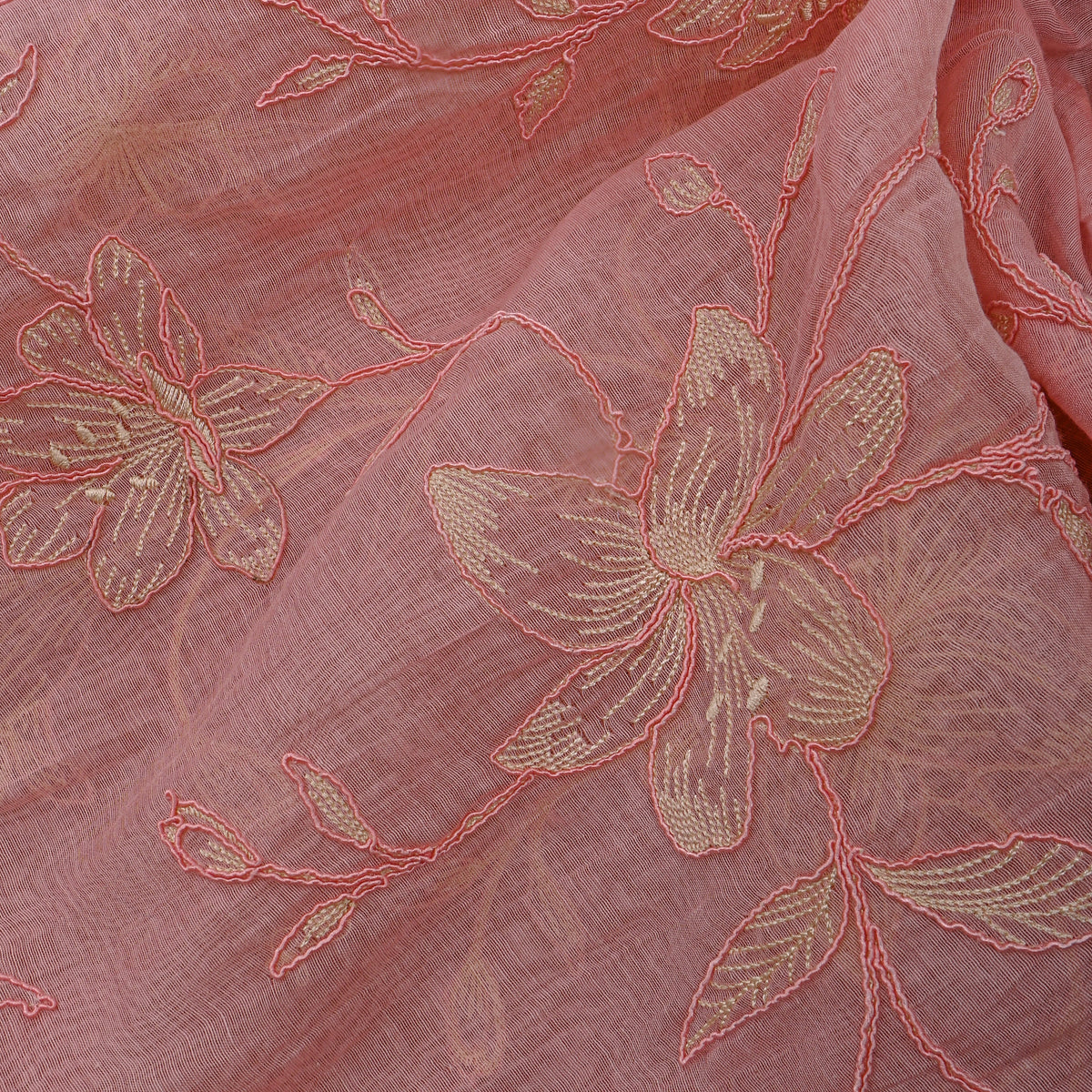 Pastel Pink Thread Work Jaal Chanderi Fabric