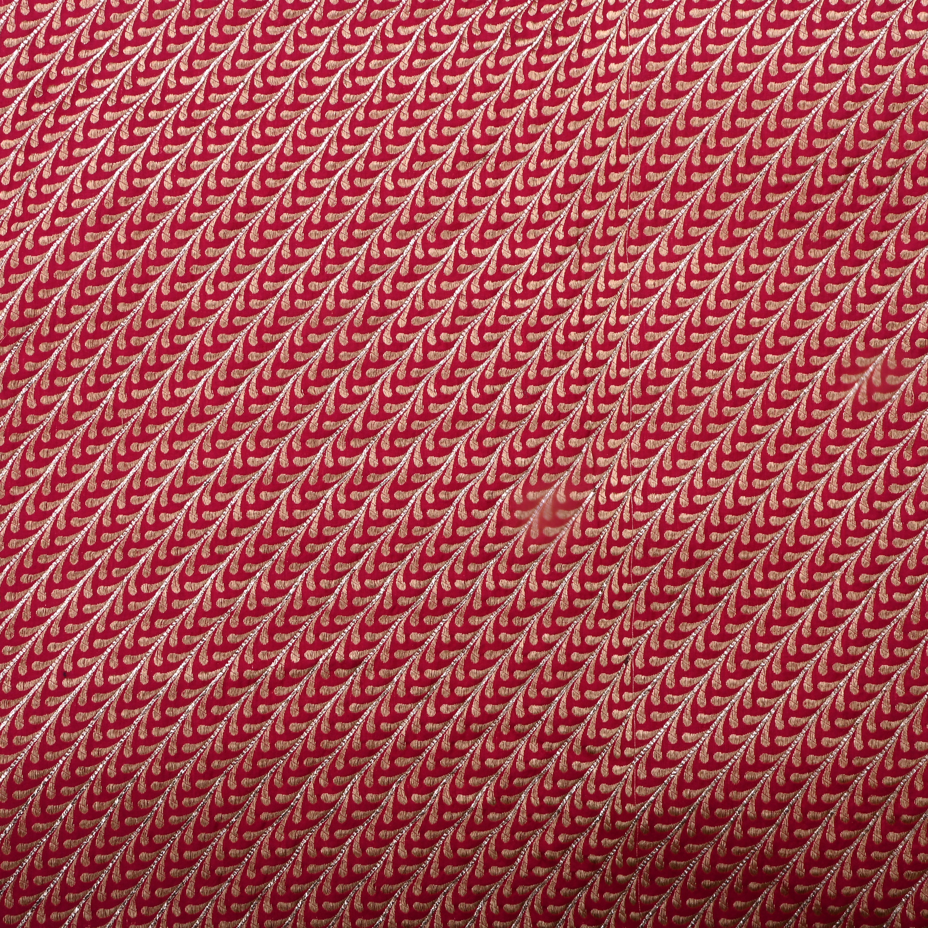 Ox Blood Red Jamawar Silk Fabric With Woven Pattern