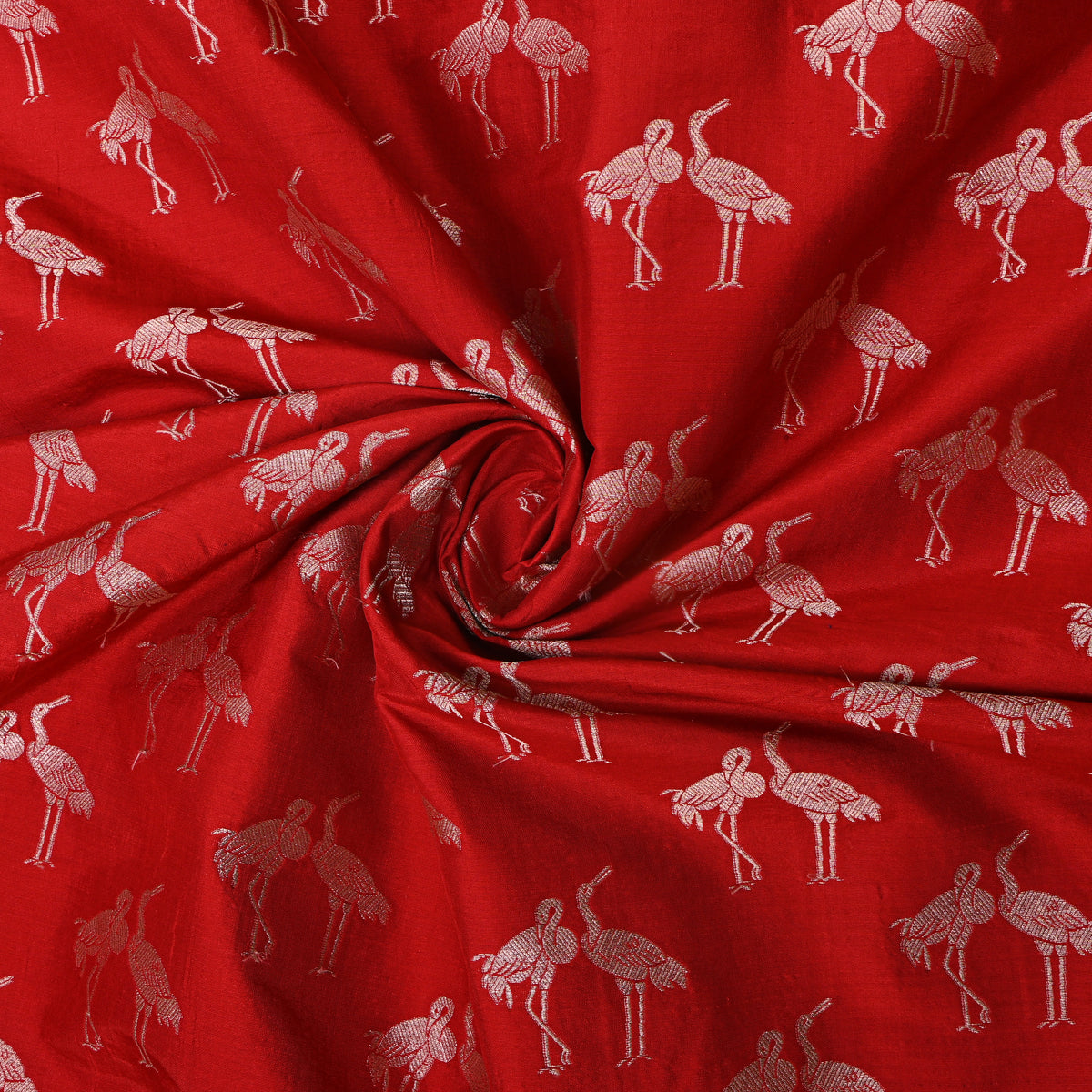 Scarlet Gold Zari Crane Motif Banarasi Silk Fabric