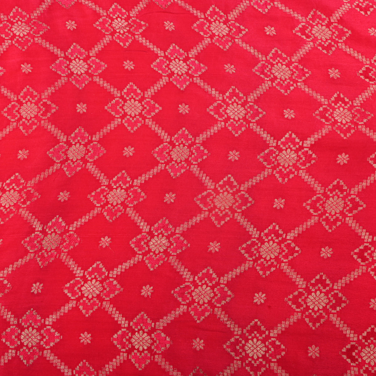 Red Gold Zari Checks Butti Jamawar Silk Fabric