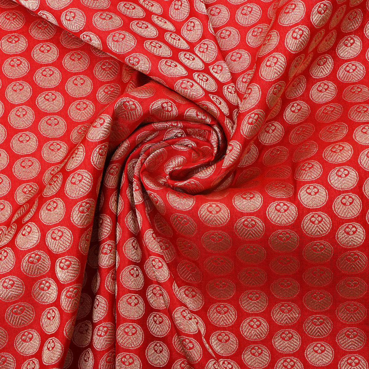 Red Gold Zari Butti Motif Jamawar Silk Fabric