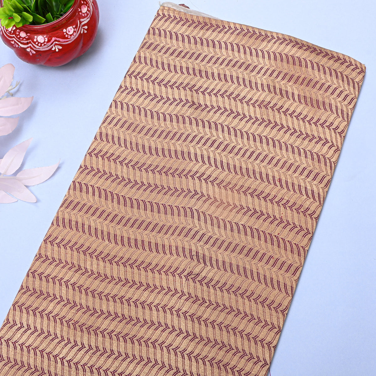 Beige Gold Geometric Zari Weave Jamawar Silk Fabric