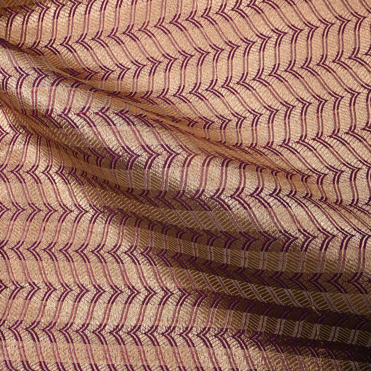 Beige Gold Geometric Zari Weave Jamawar Silk Fabric