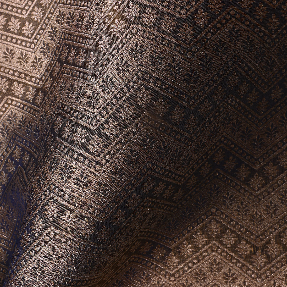 Brown Gold Zari Zigzag Weave Banarasi Silk Fabric