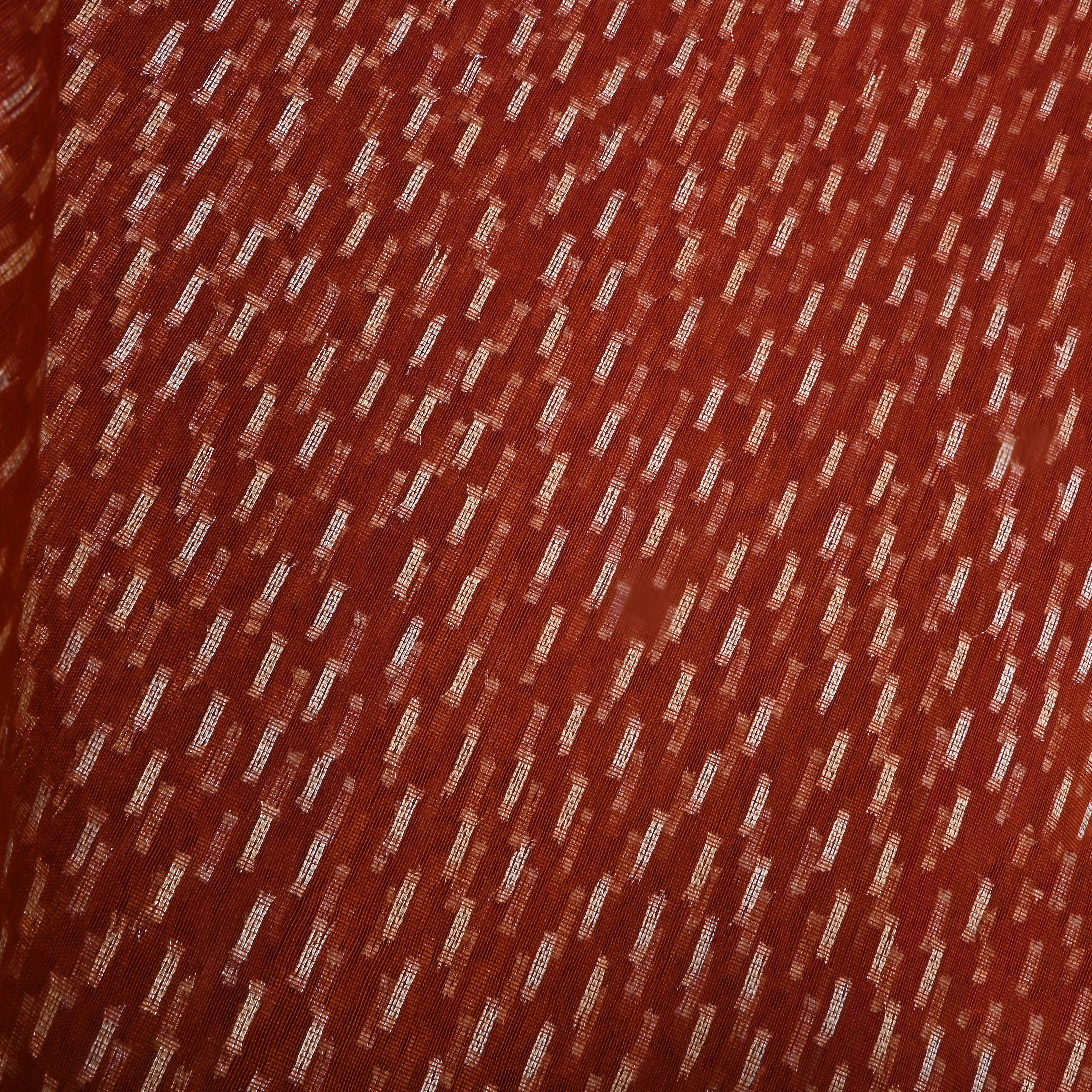 Thunderbird Orangy Red Jamawar Organza Fabric With Contrast Border