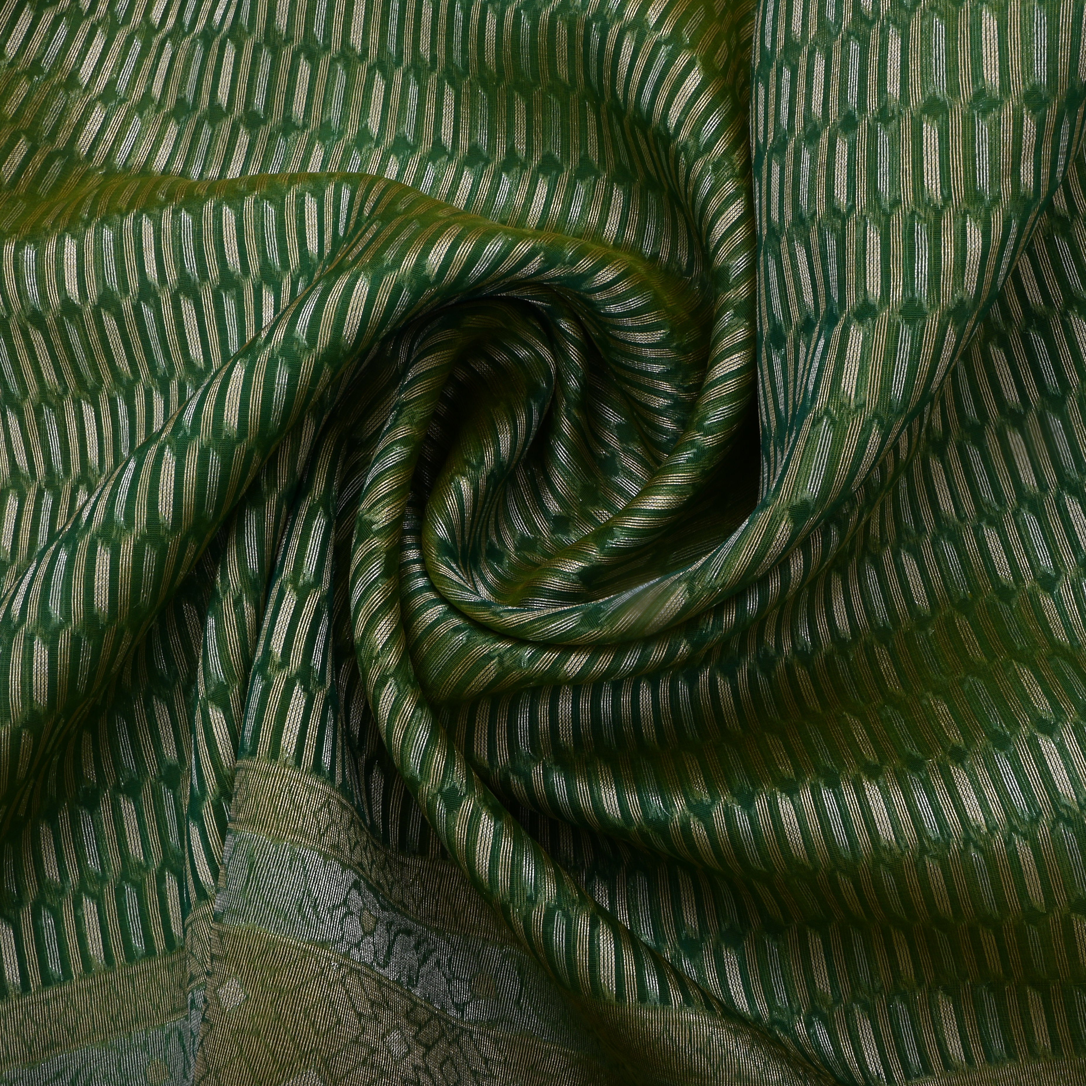 Green Jamawar Organza Fabric With Woven Design