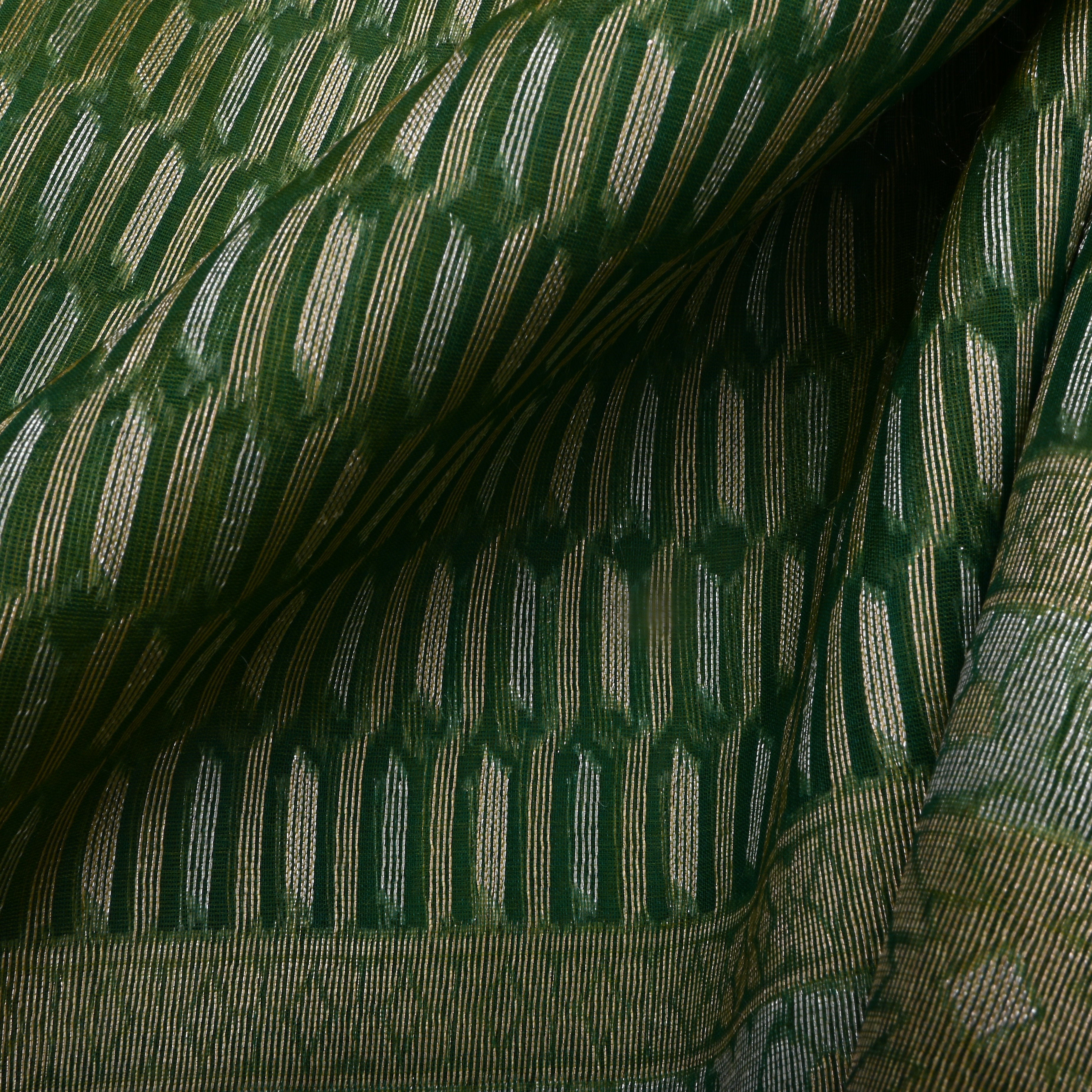 Green Jamawar Organza Fabric With Woven Design