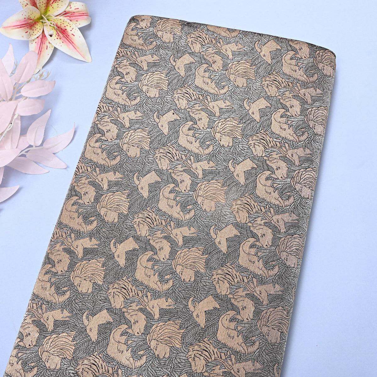 Black Gold Metallic Zari Jangal Woven Jamawar Silk Fabric