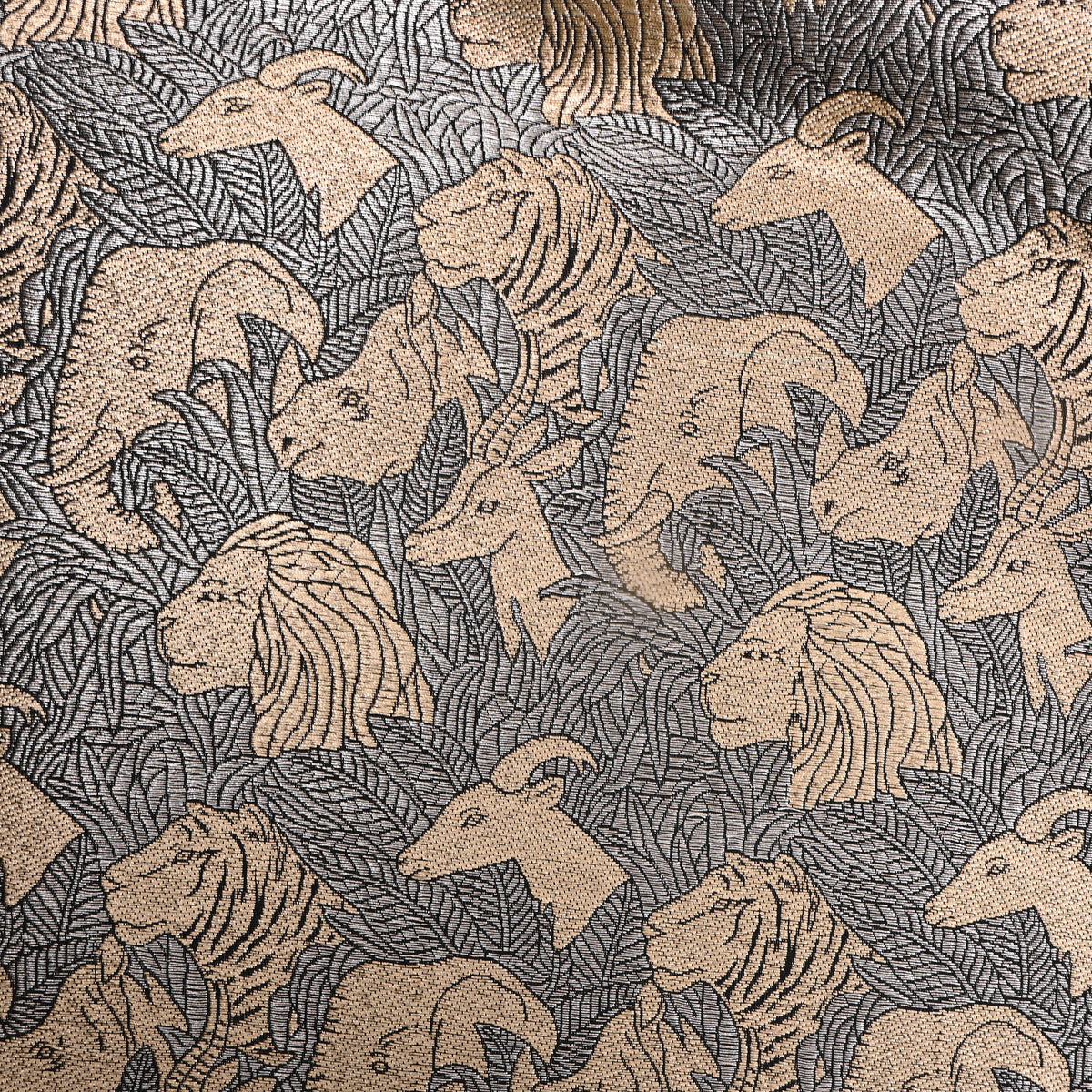Black Gold Metallic Zari Jangal Woven Jamawar Silk Fabric