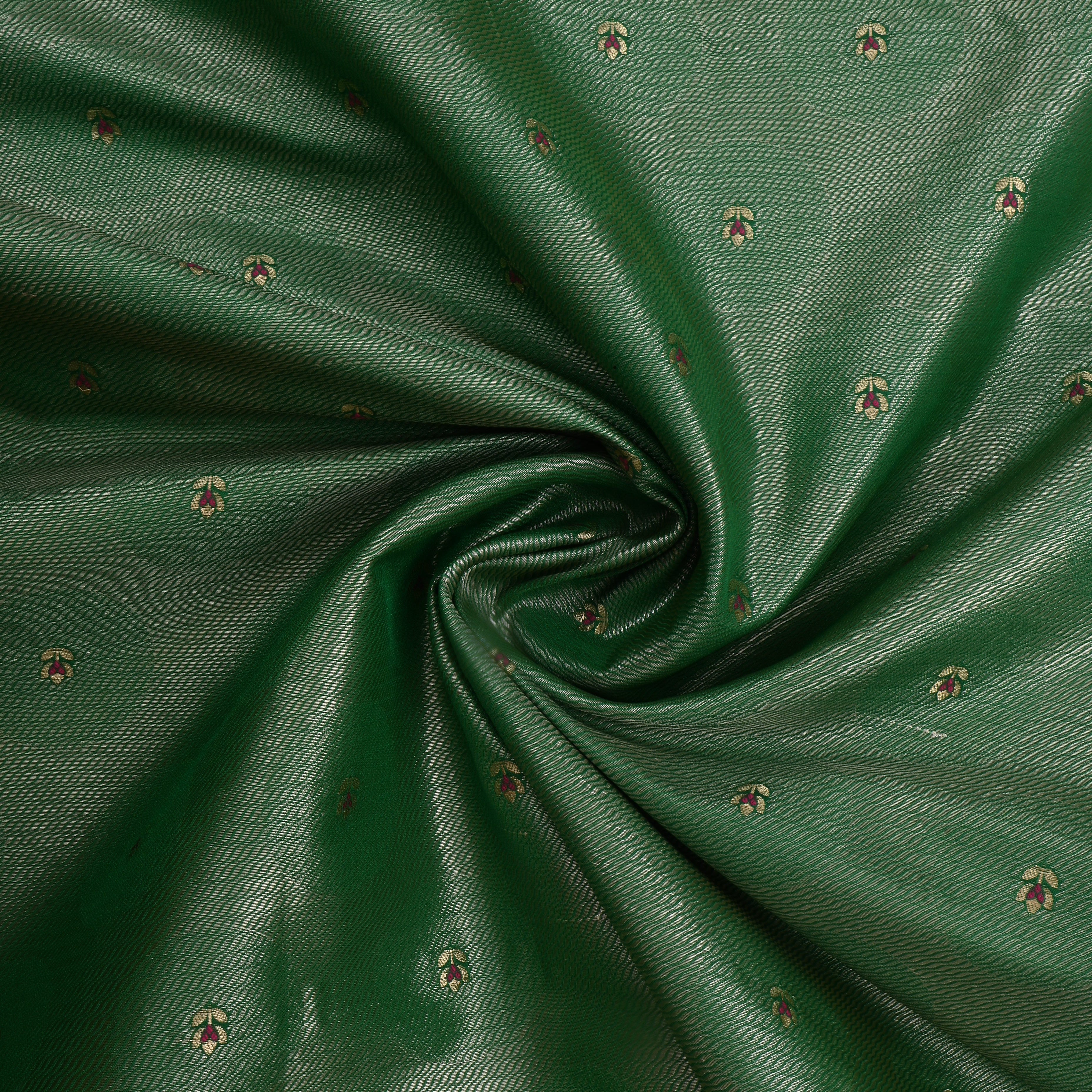 Green Jamawar Silk Fabric With Floral Butti'S