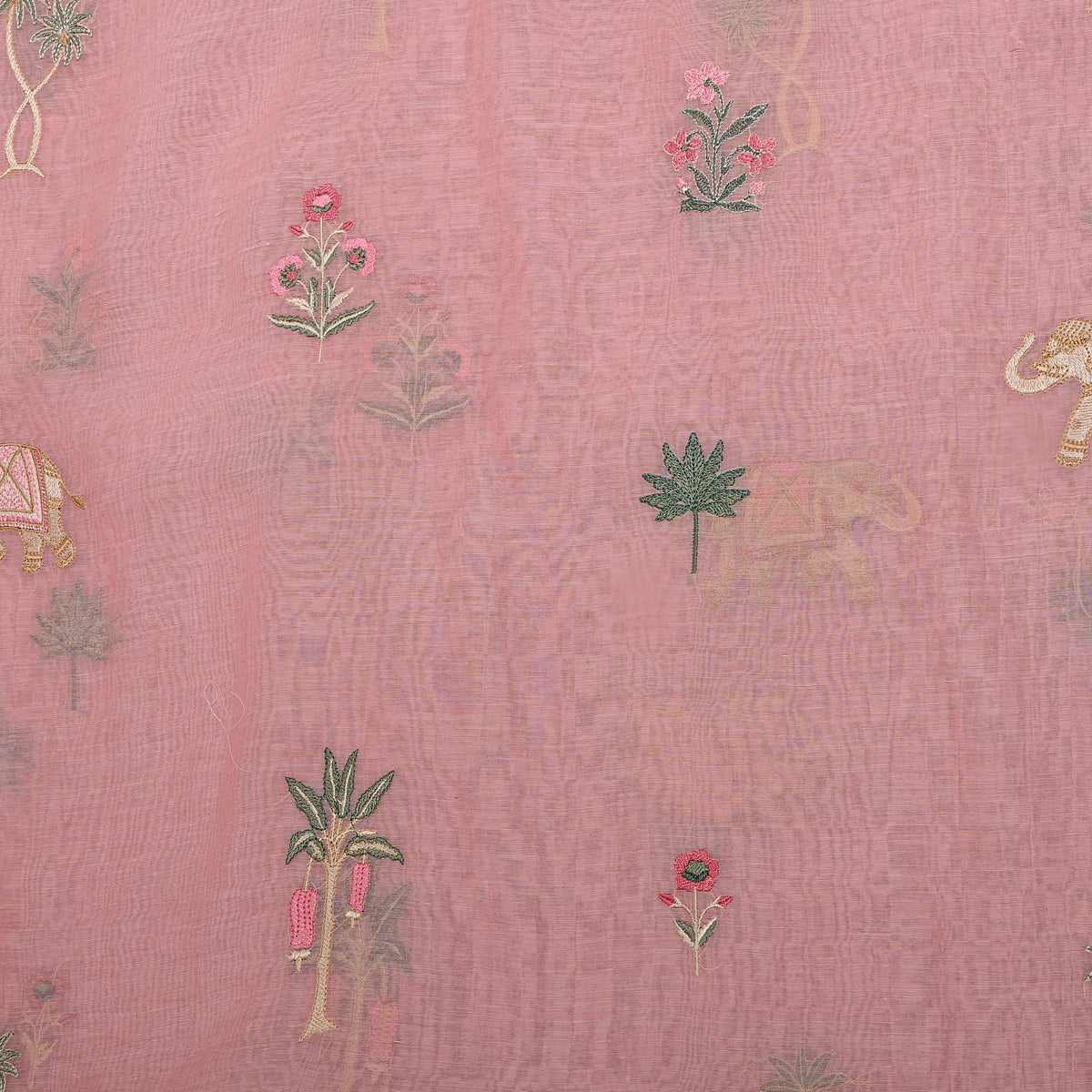 Pastel Pink Thread Work Butti Chanderi Fabric