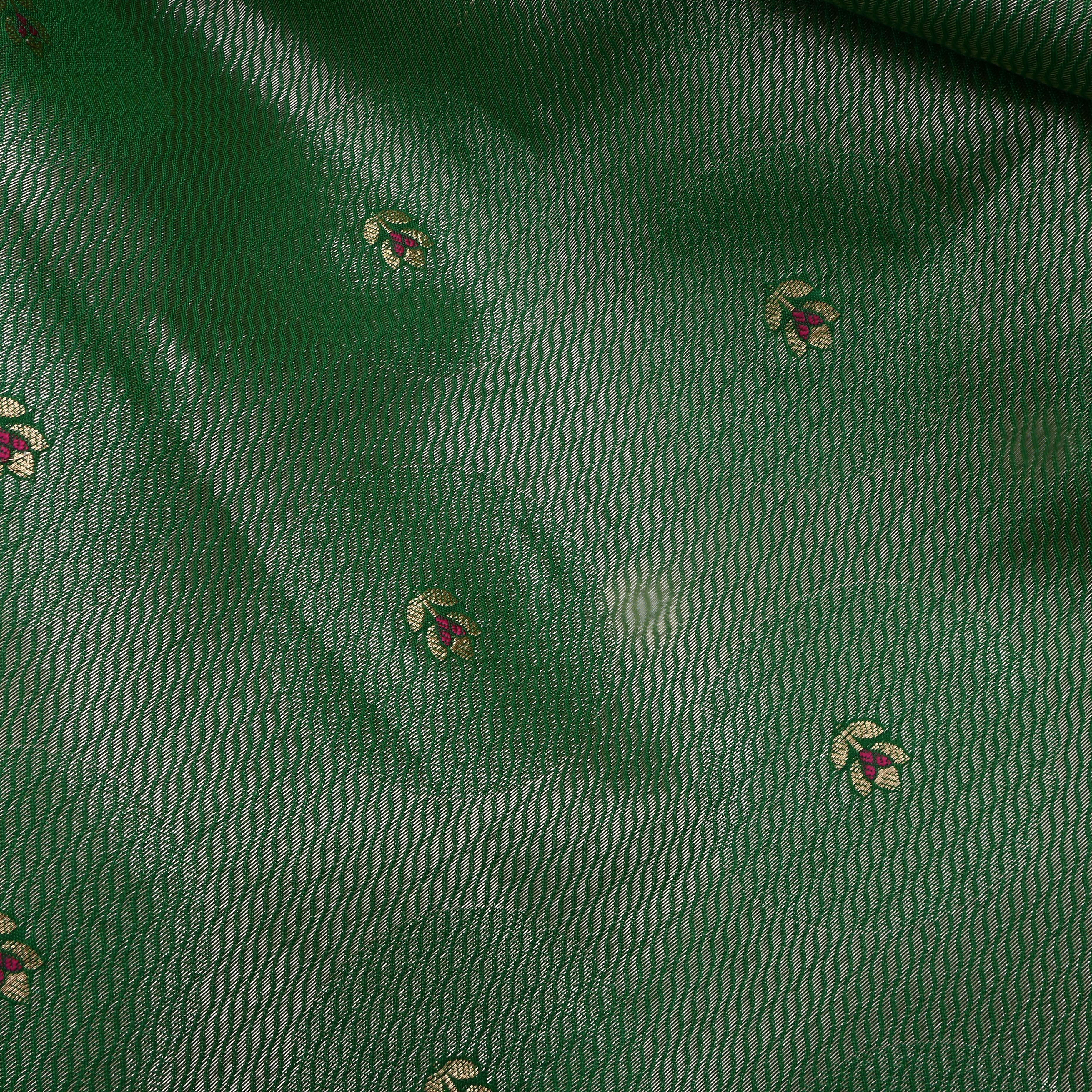 Green Jamawar Silk Fabric With Floral Butti'S