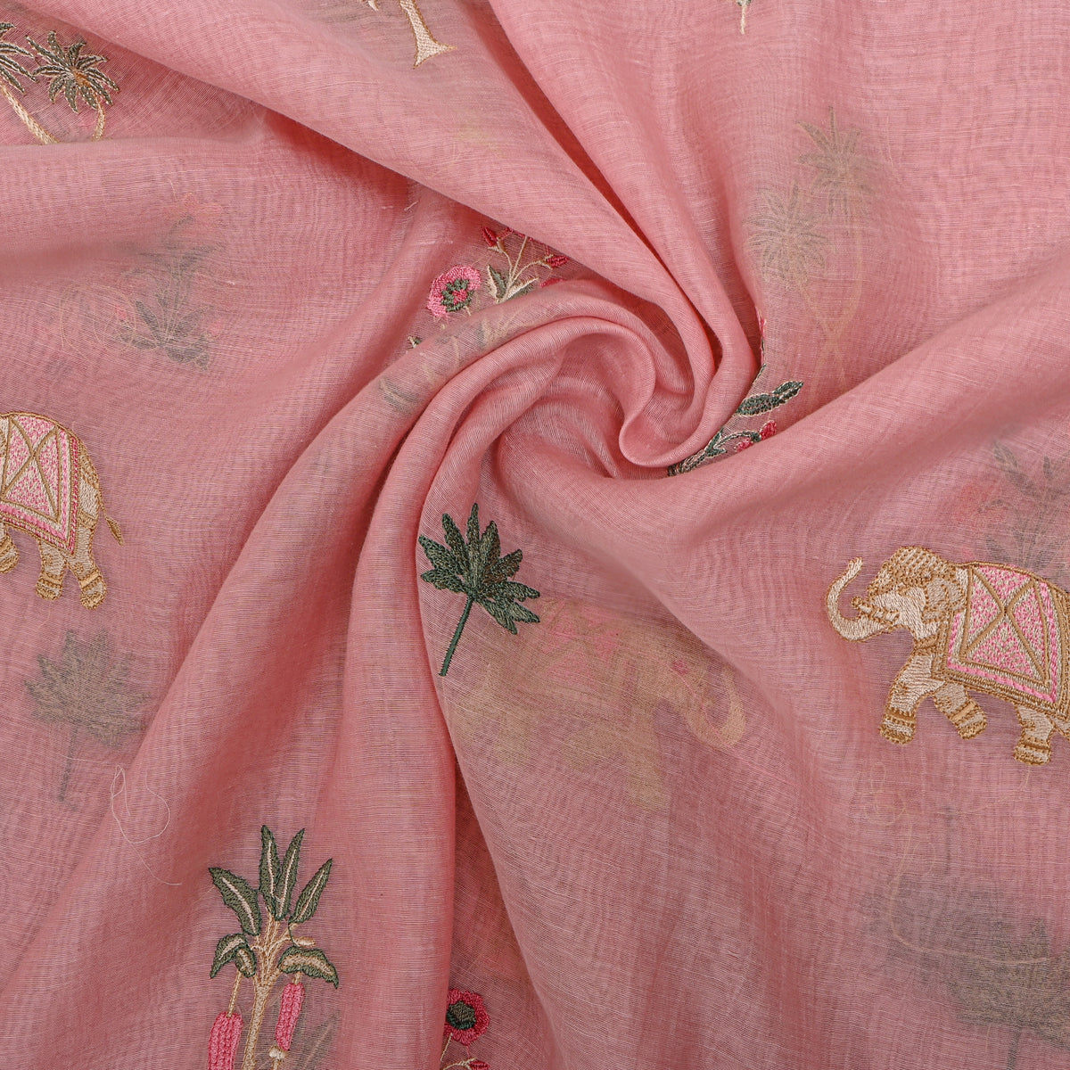 Pastel Pink Thread Work Butti Chanderi Fabric