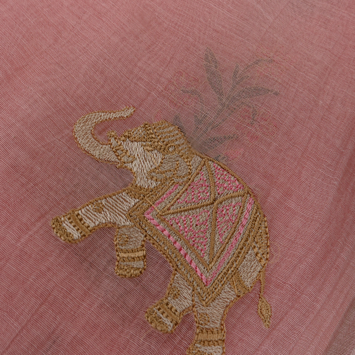 Pastel Pink Thread Work Butti Chanderi Fabric