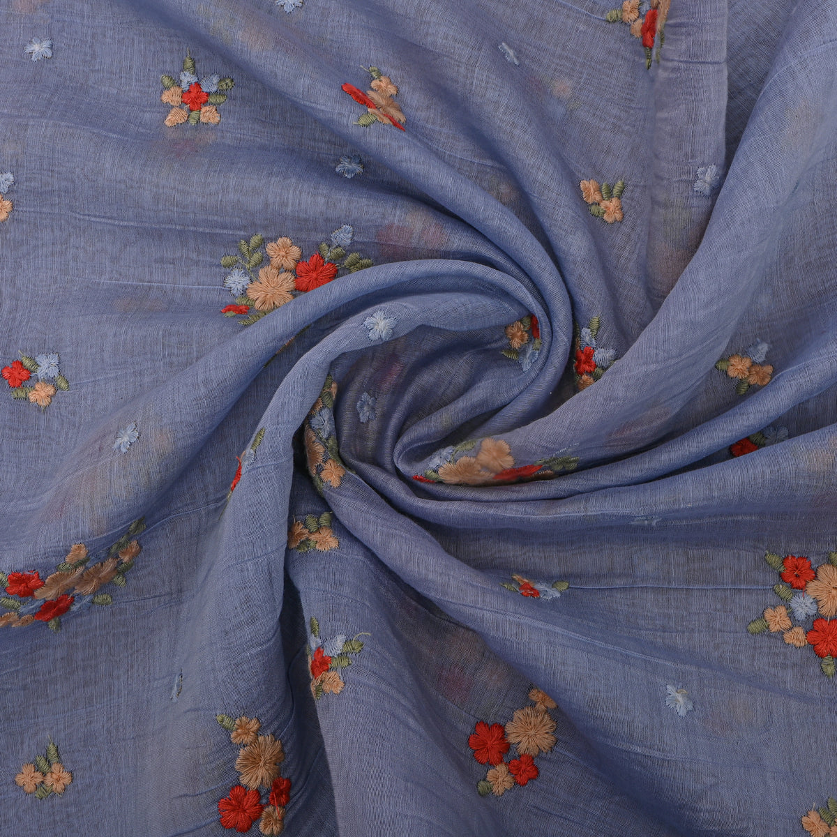 Pastel Blue With Coral Thread Work Butti Chanderi Fabric