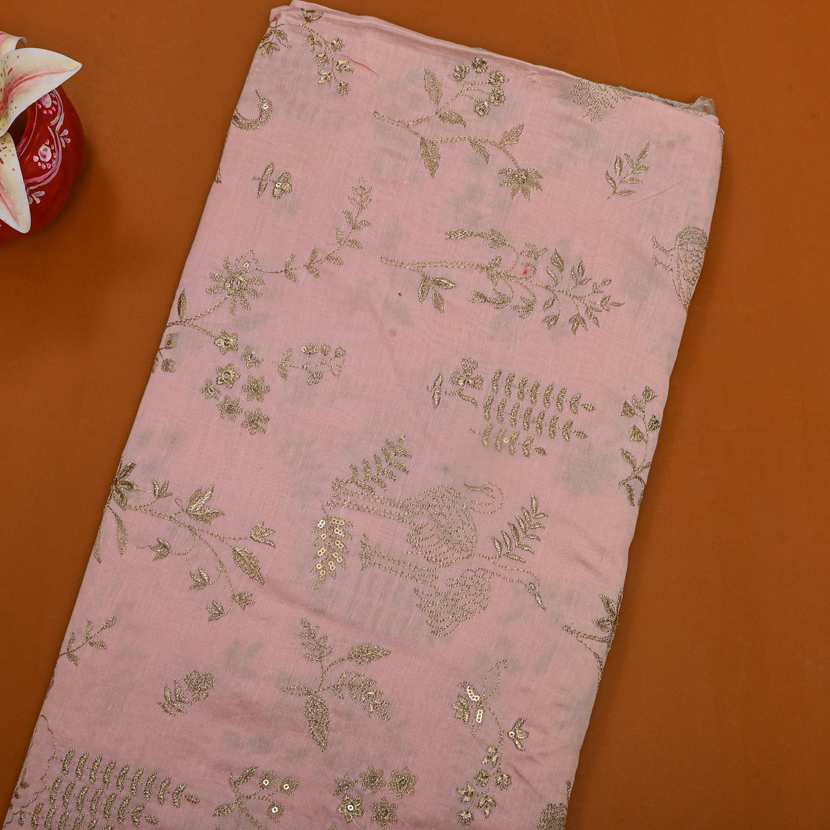 Pink Zari Floral Embroidered Chanderi