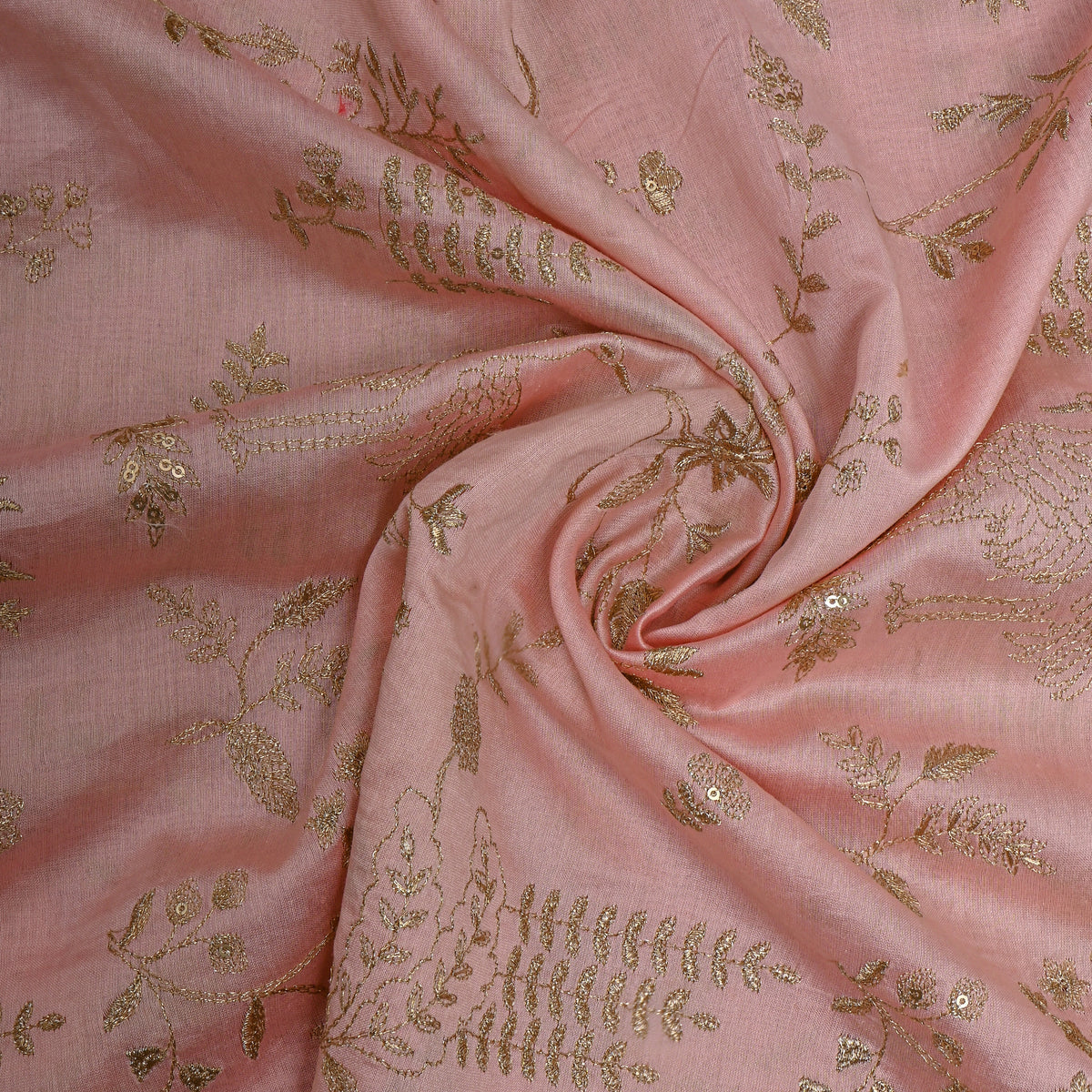 Pink Zari Floral Embroidered Chanderi