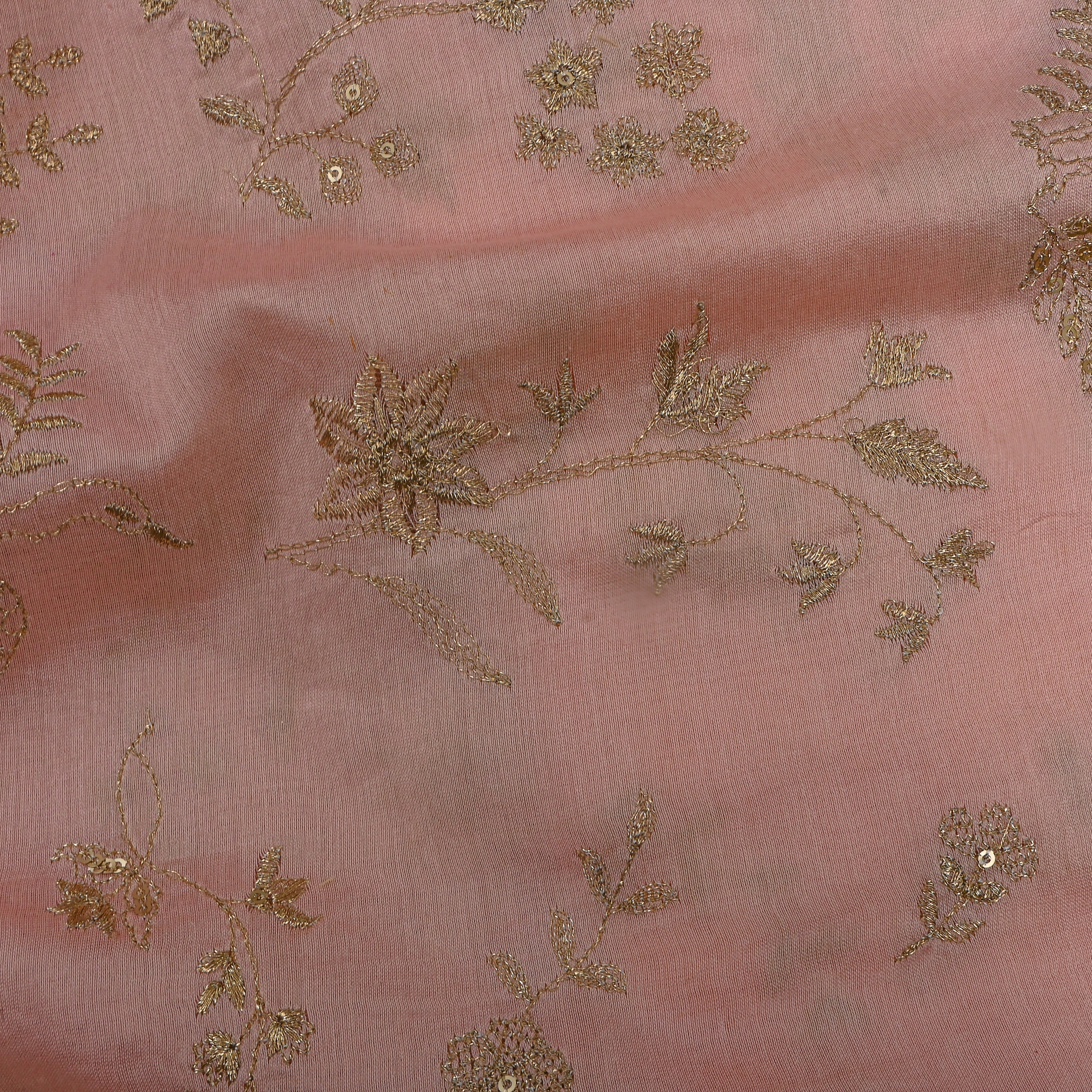 Pink Zari Floral Embroidered Chanderi