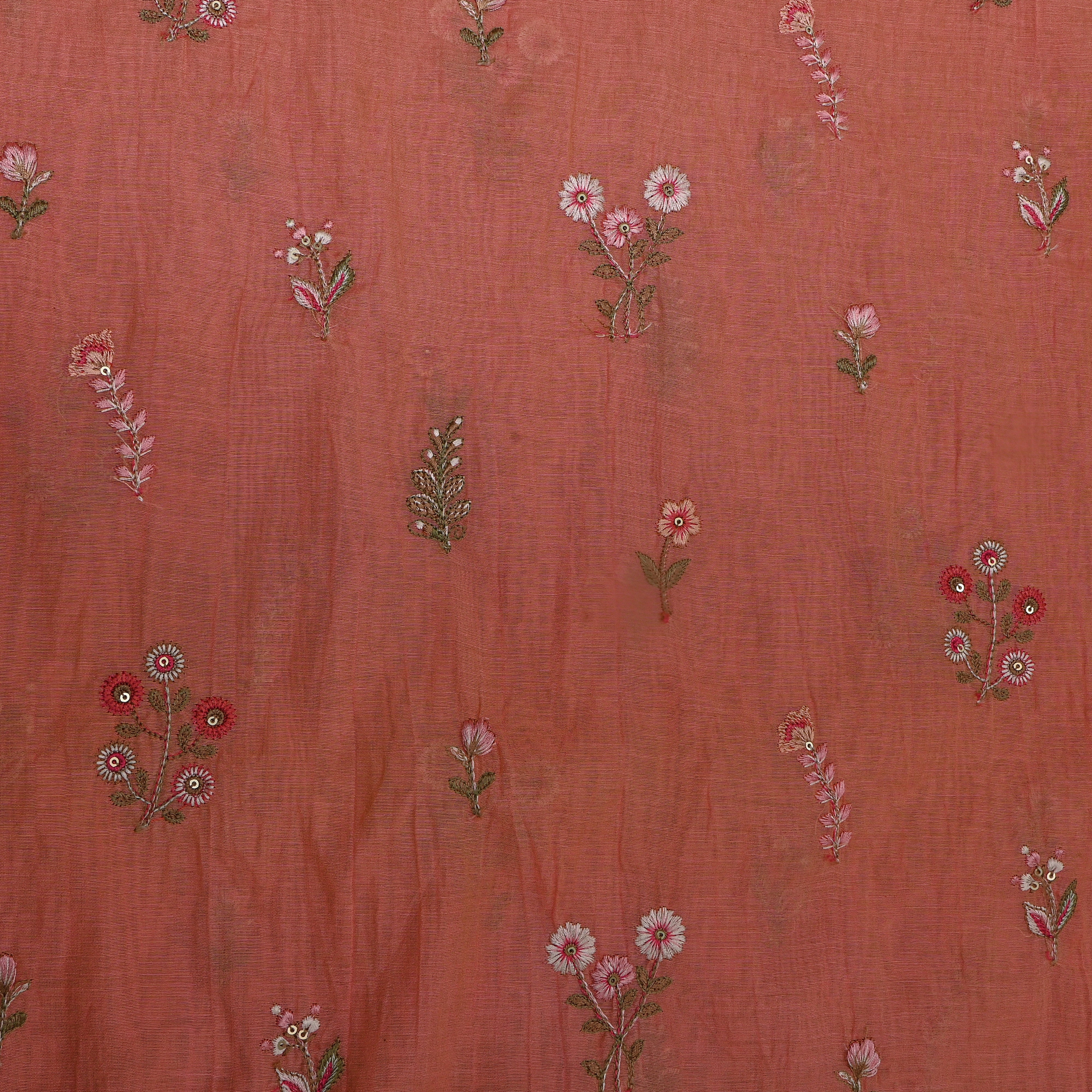 Pastel Orange Chanderi With Floral Butti