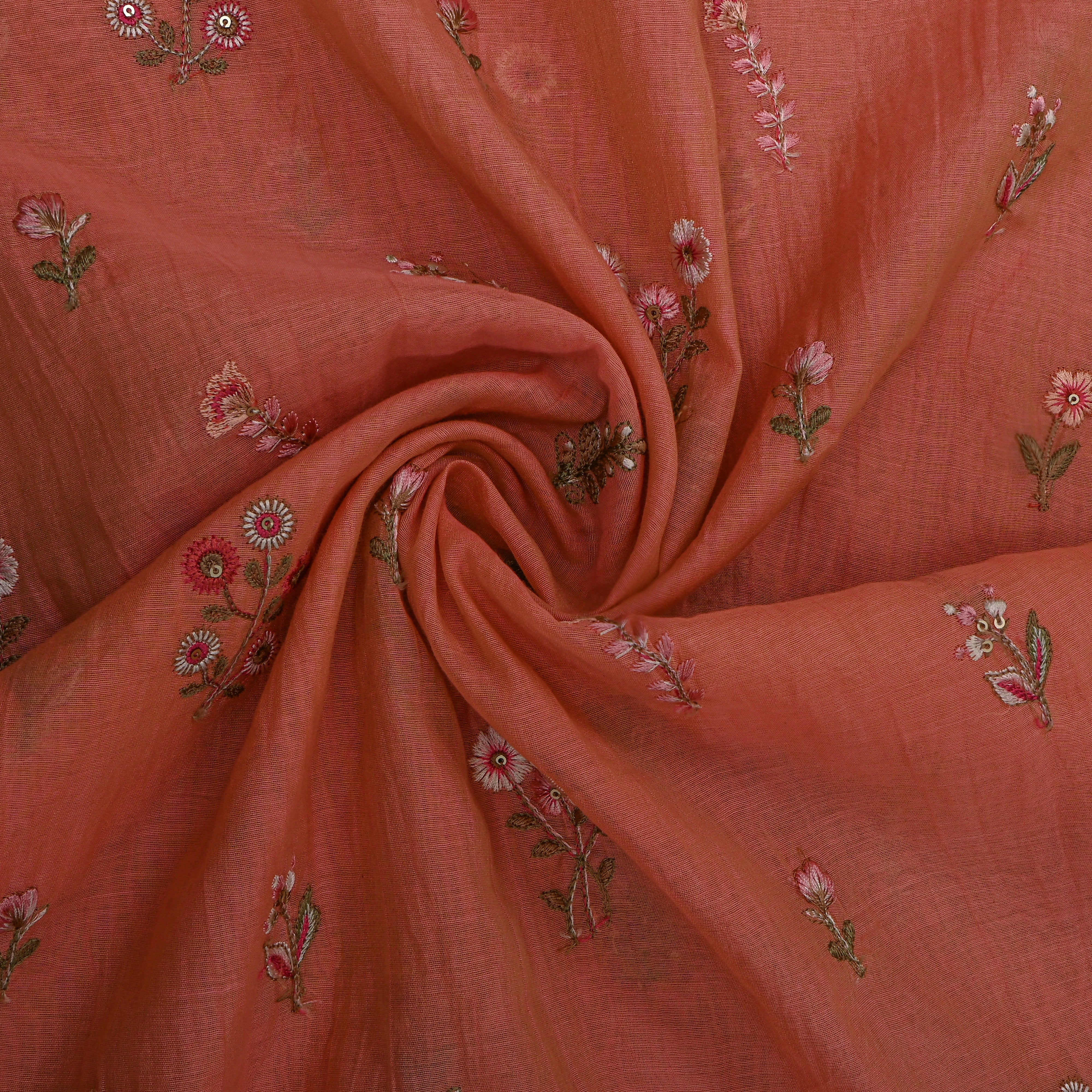 Pastel Orange Chanderi With Floral Butti