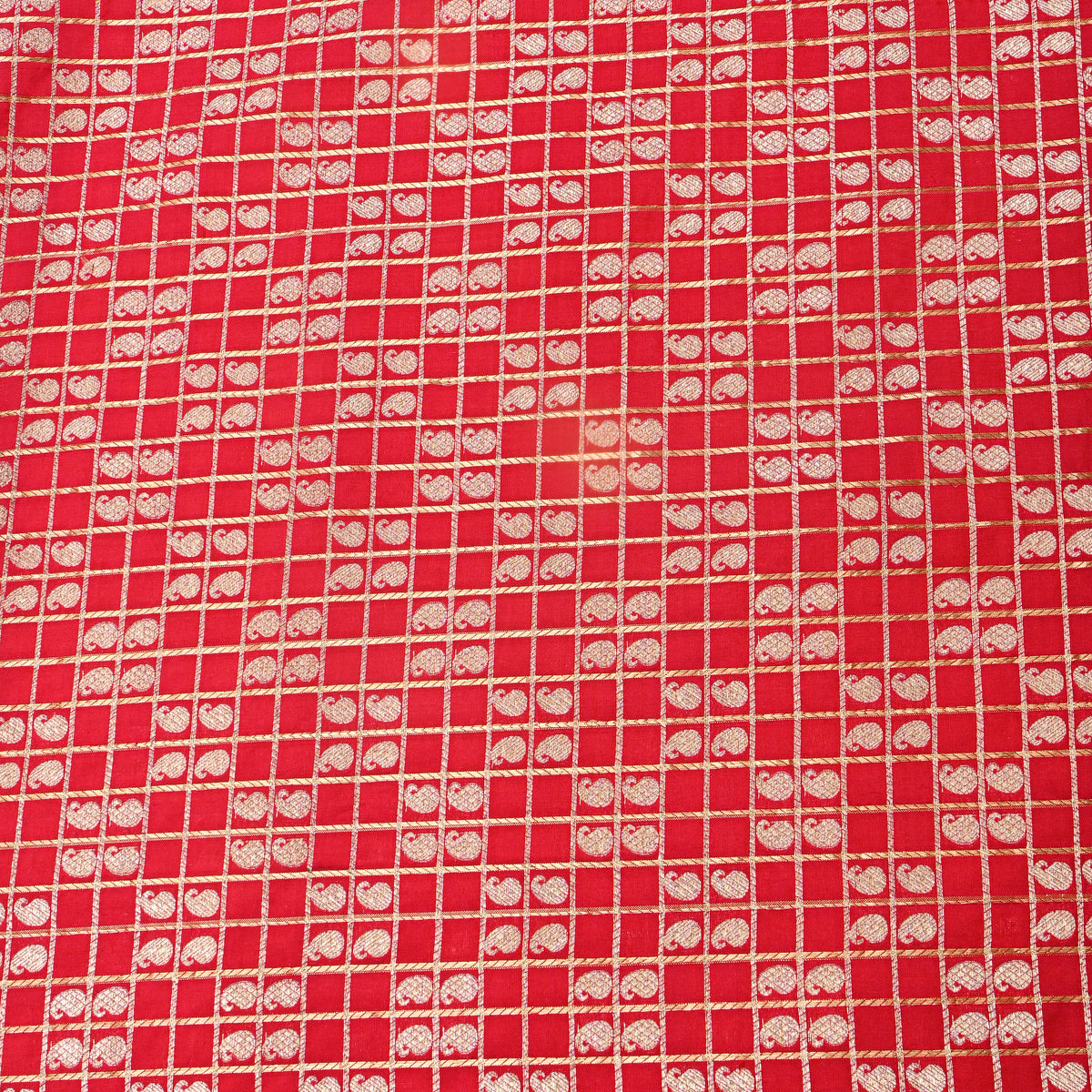 Bright Red Jamawar Silk Fabric