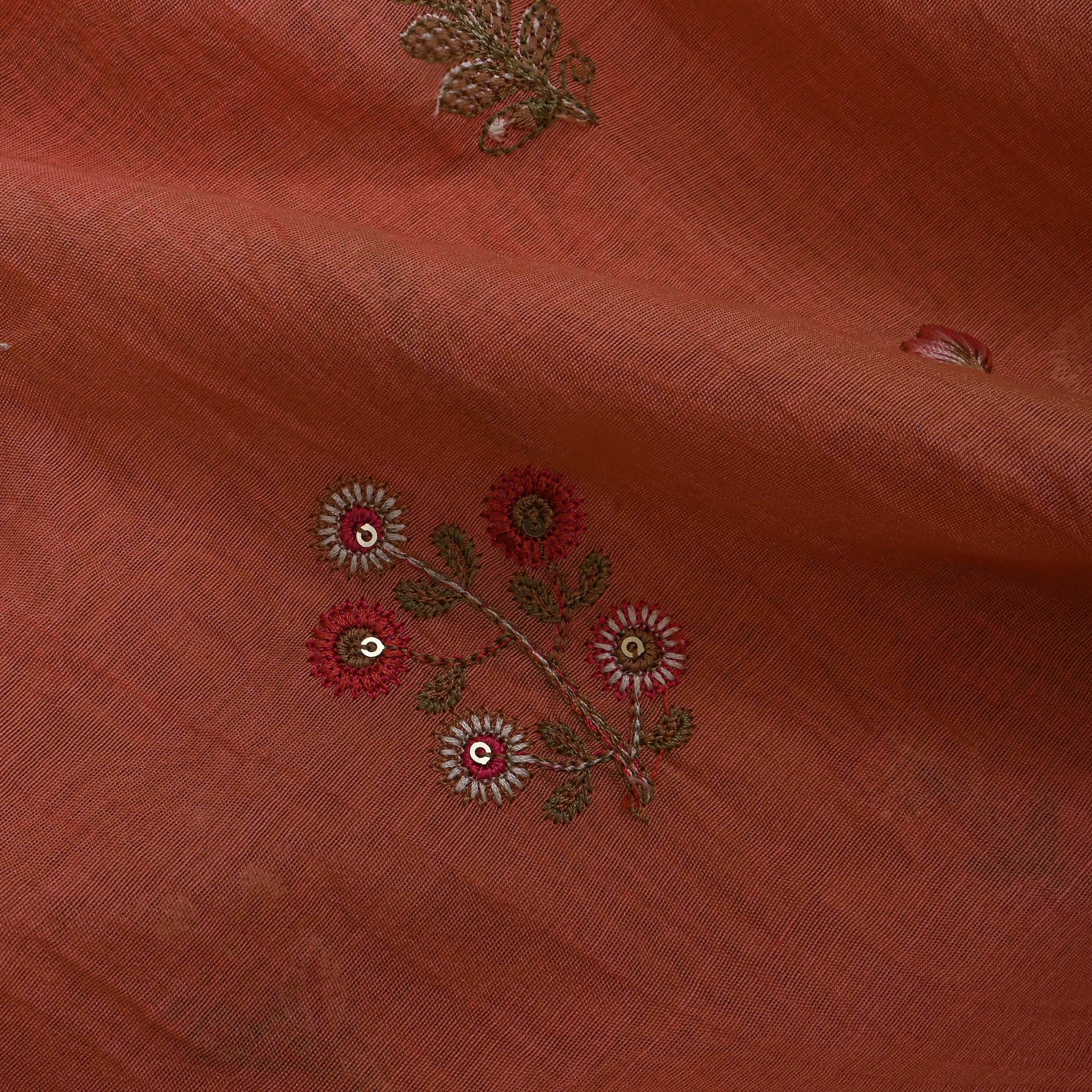 Pastel Orange Chanderi With Floral Butti