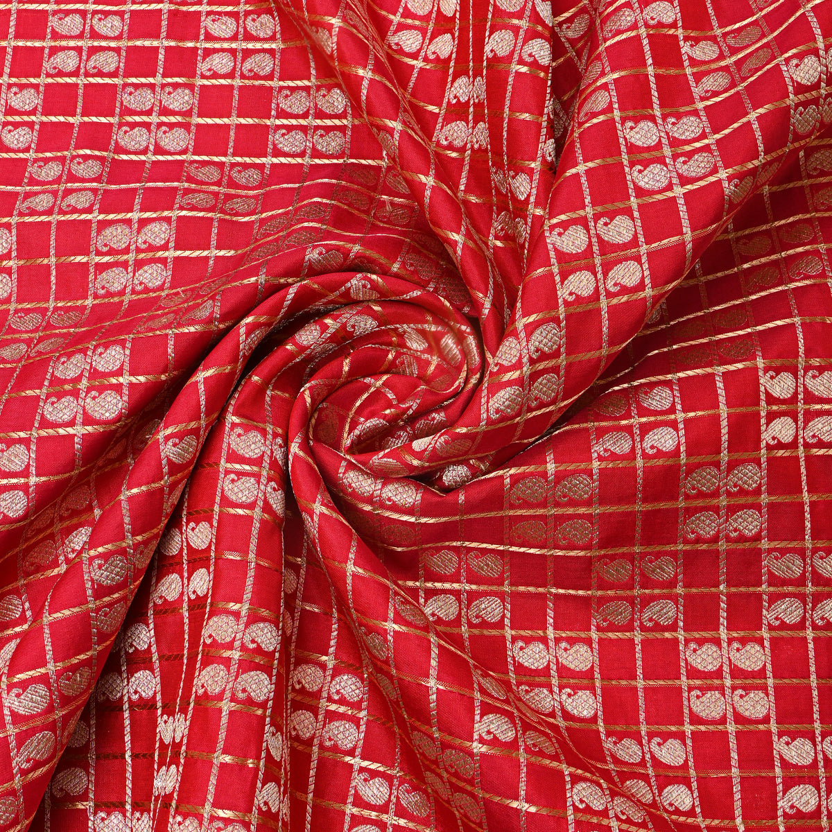 Bright Red Jamawar Silk Fabric