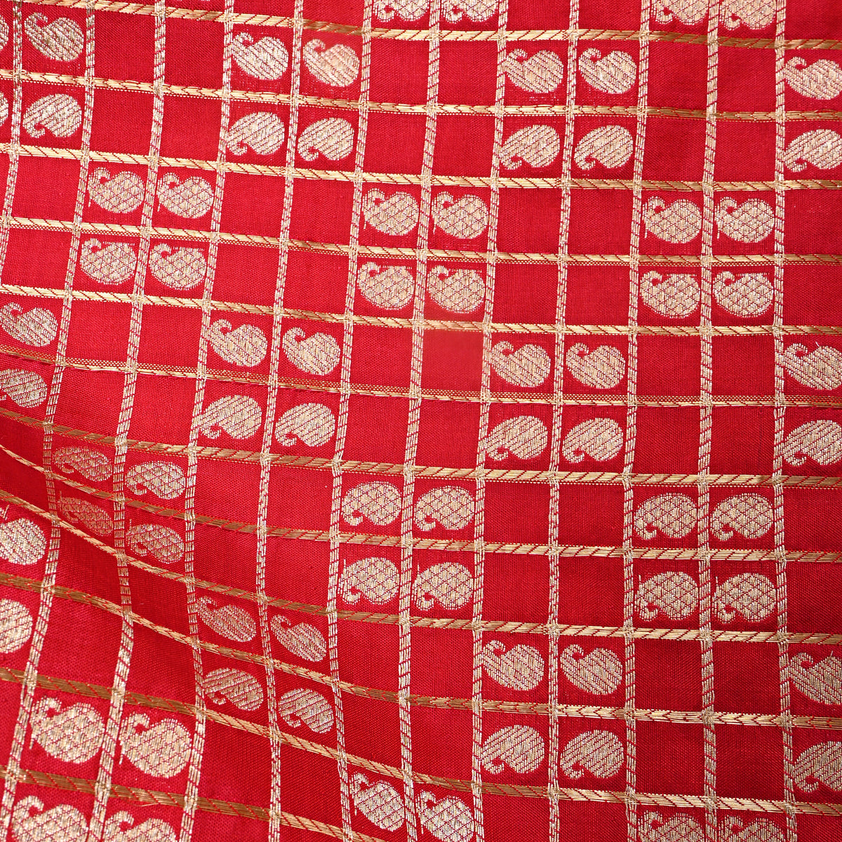 Bright Red Jamawar Silk Fabric