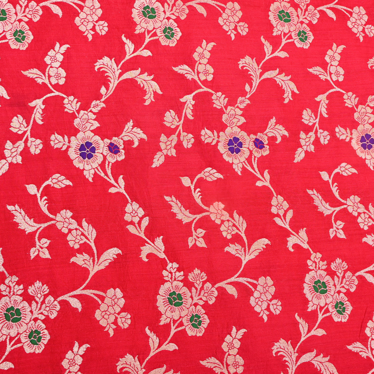 Red Gold Zari Floral Jaal Banarasi Silk Fabric