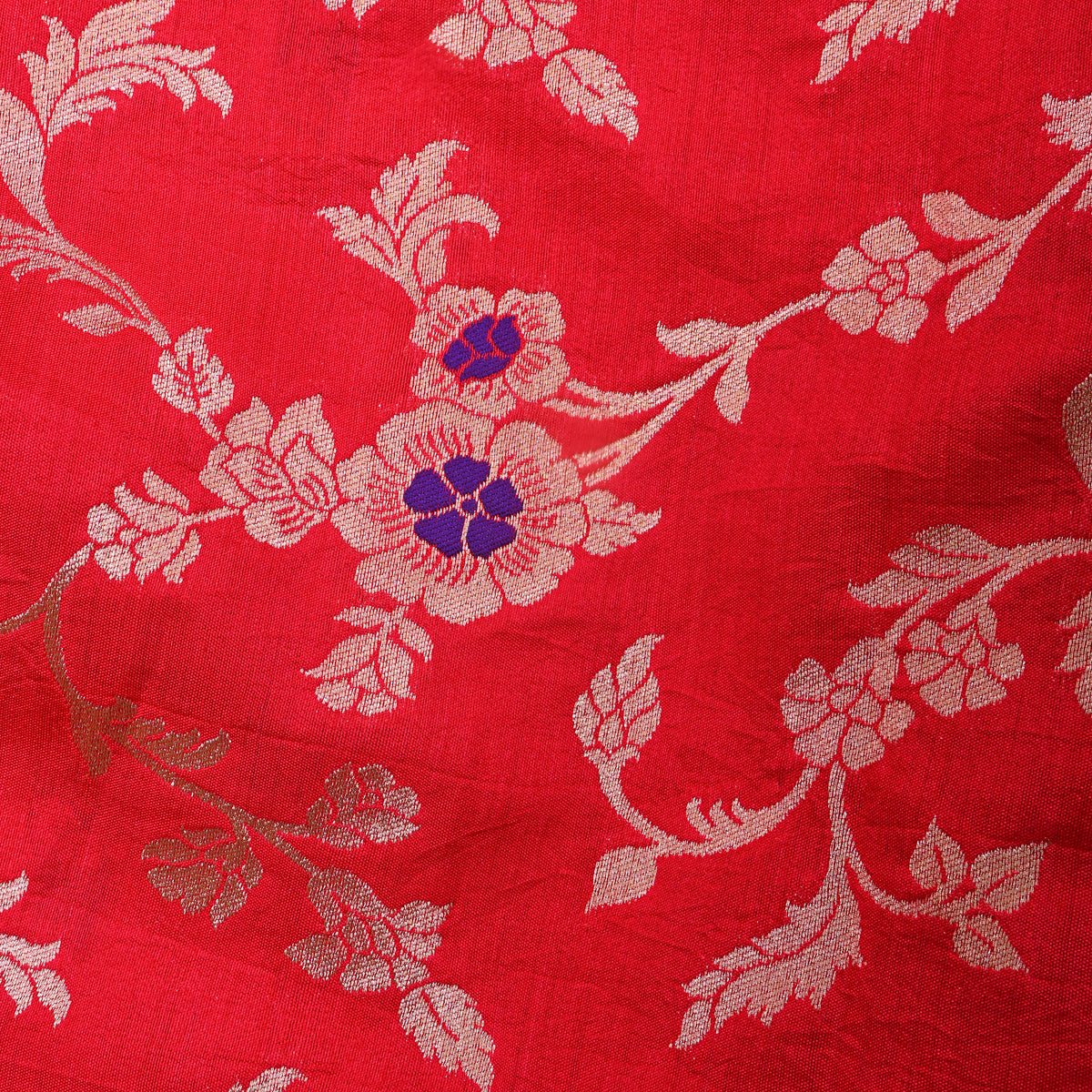 Red Gold Zari Floral Jaal Banarasi Silk Fabric