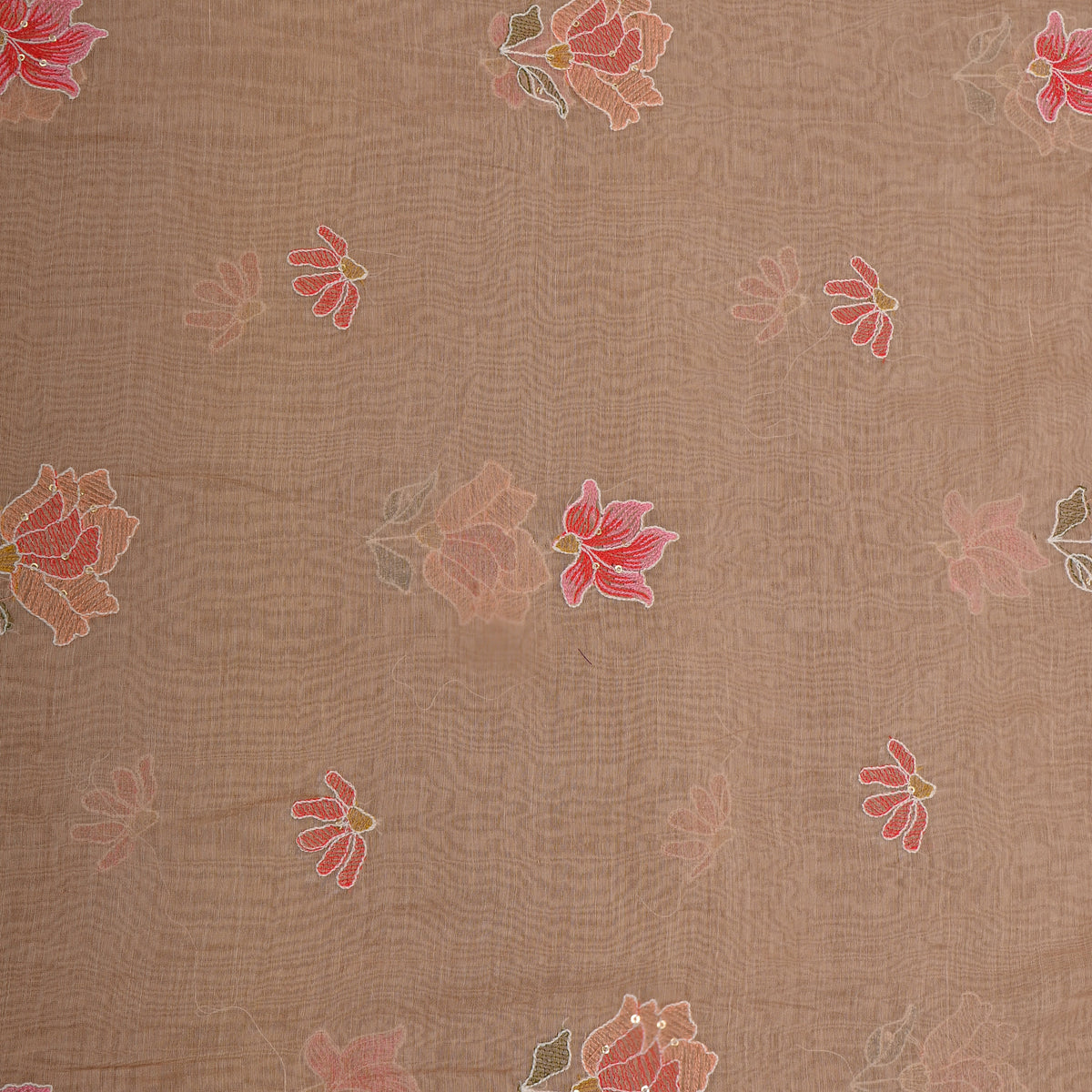 Beige Floral Thread Embroidered Chanderi