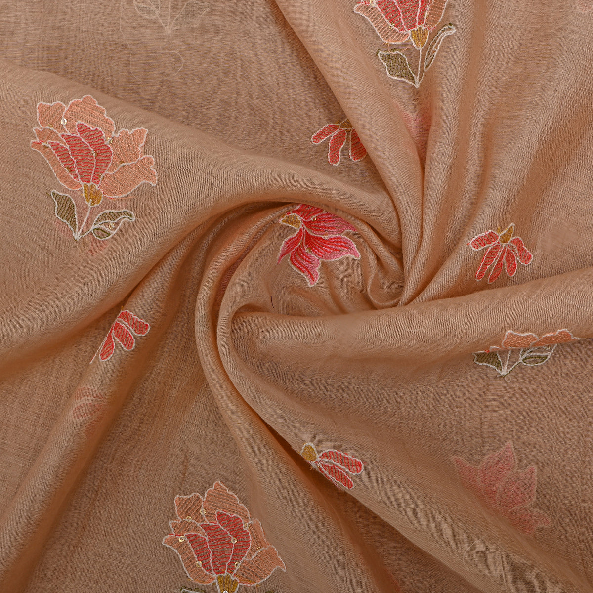 Beige Floral Thread Embroidered Chanderi