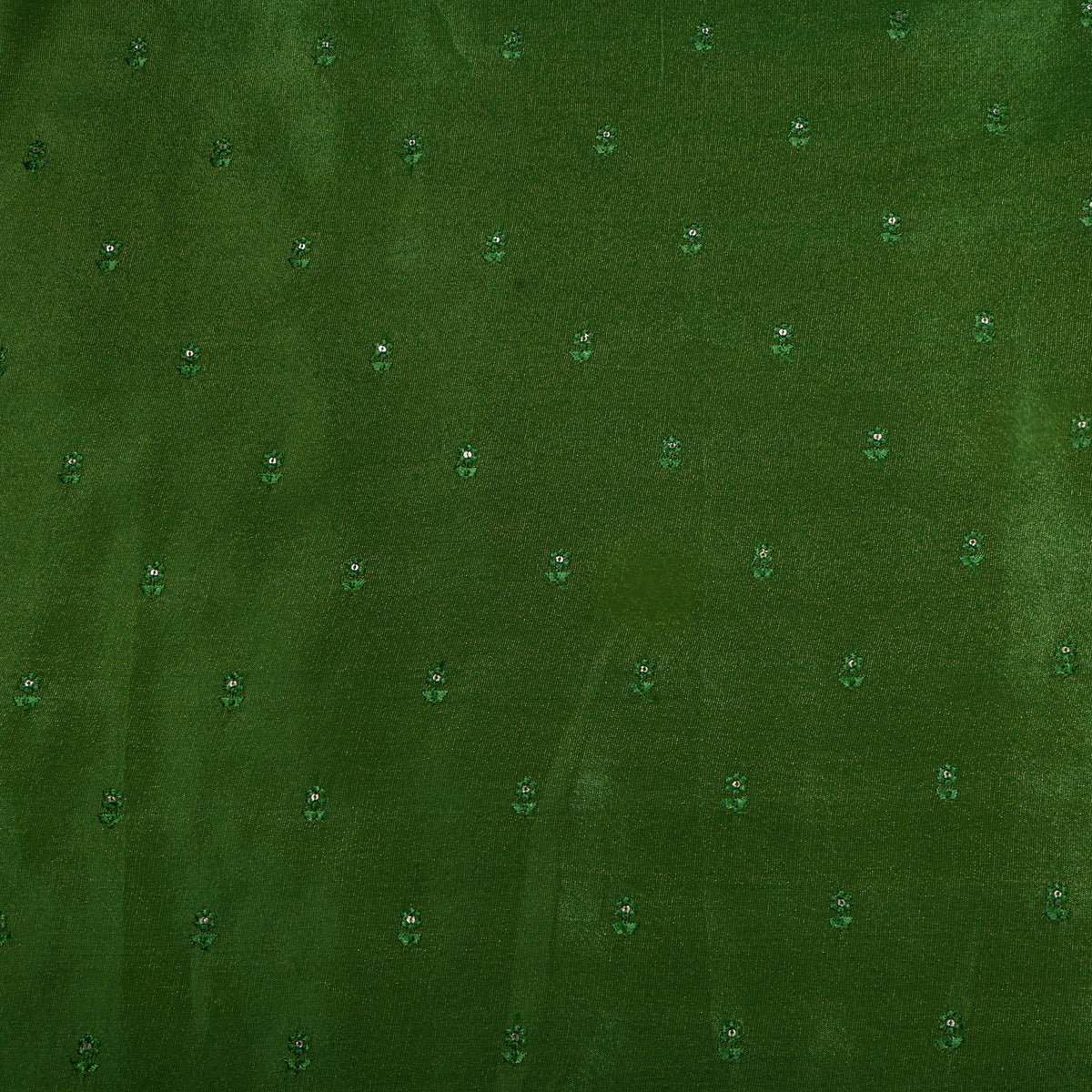 Bottle Green Floral Butti Thread Work Tissue Fabric