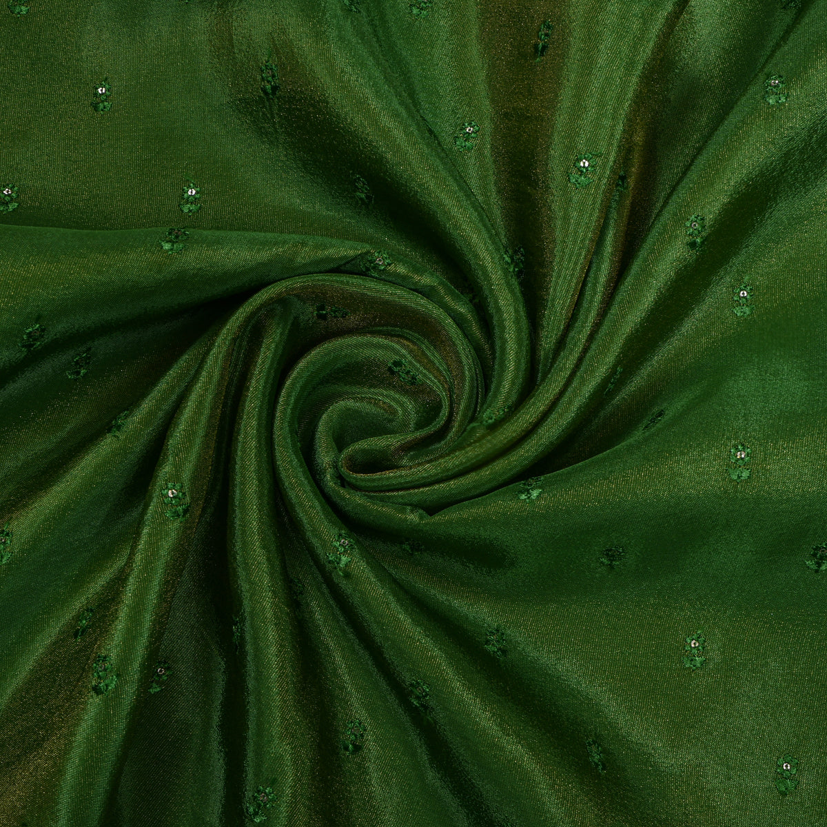 Bottle Green Floral Butti Thread Work Tissue Fabric