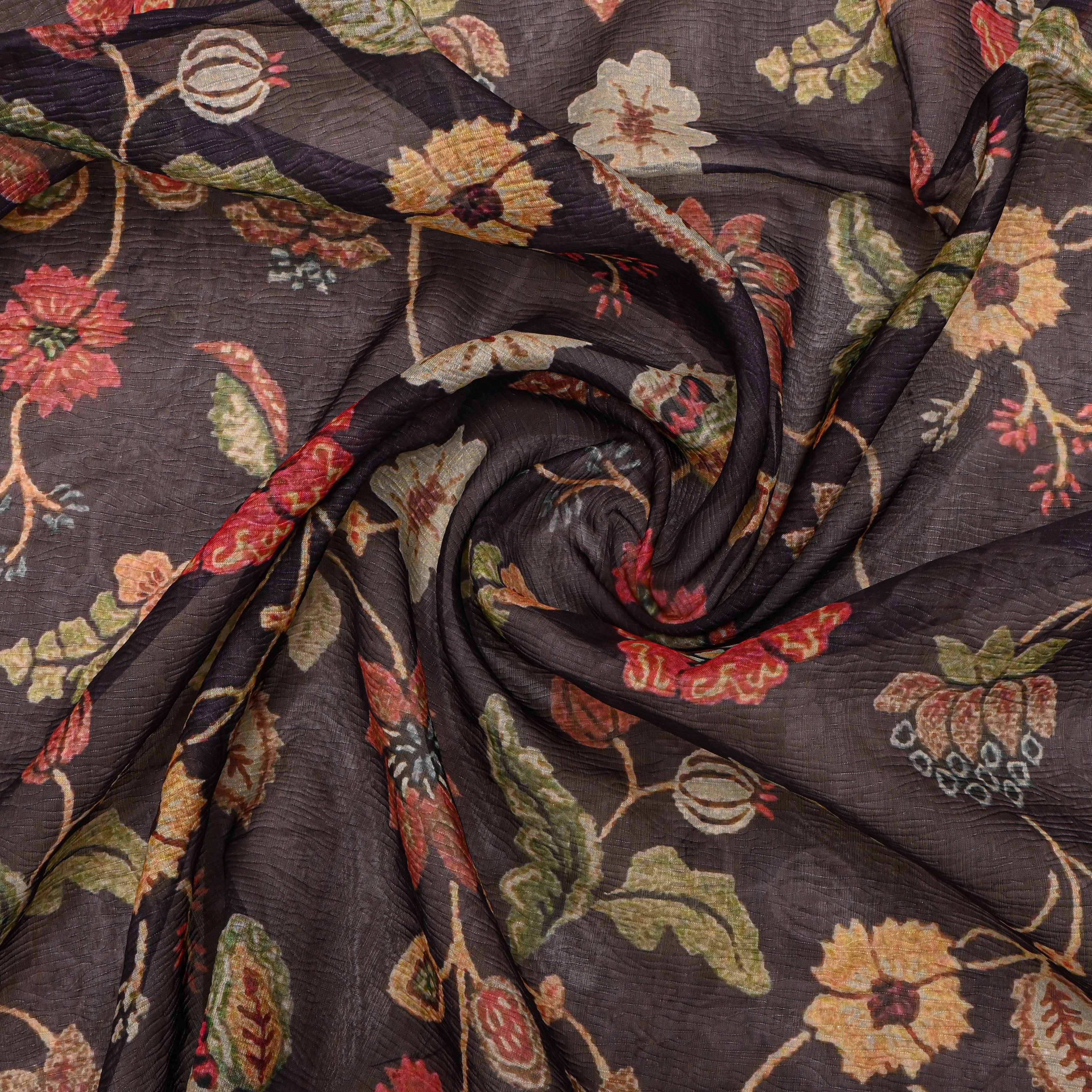 Black Tissue Fabric With Digital Prints