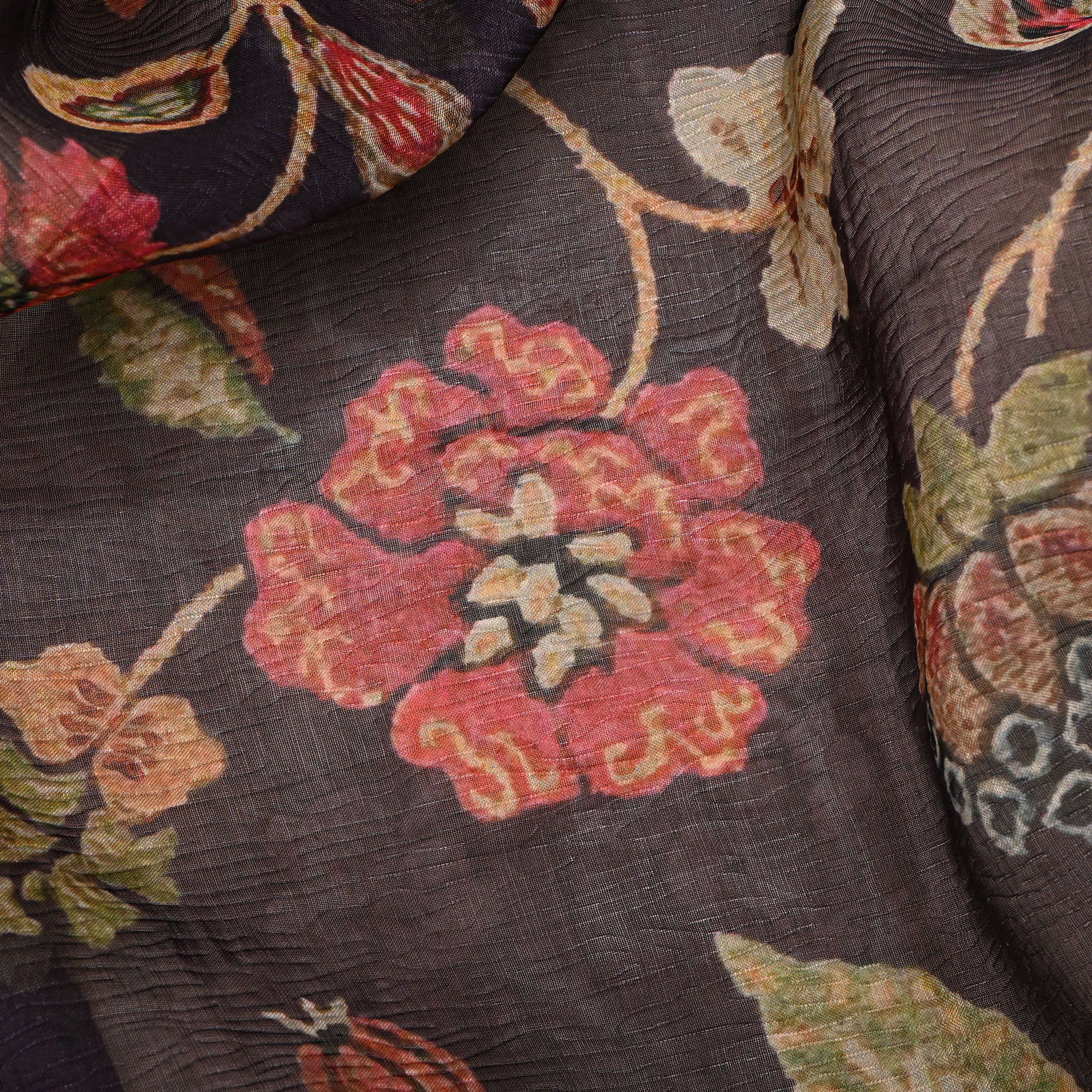 Black Tissue Fabric With Digital Prints