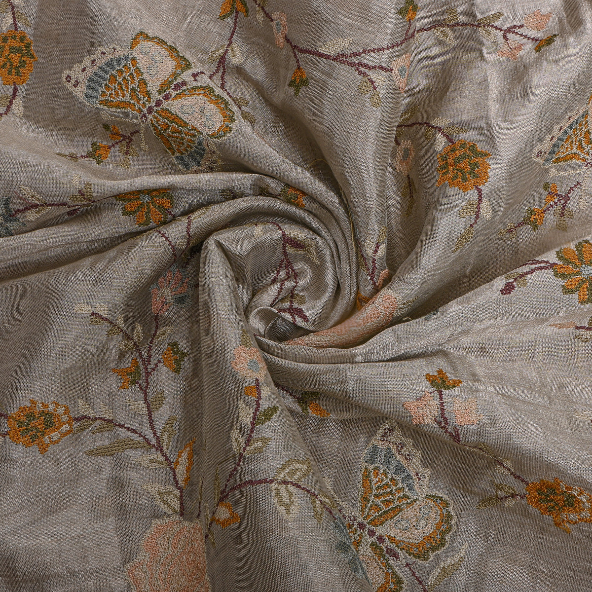 Dark Grey Tissue Fabric With Connected Floral Jaal