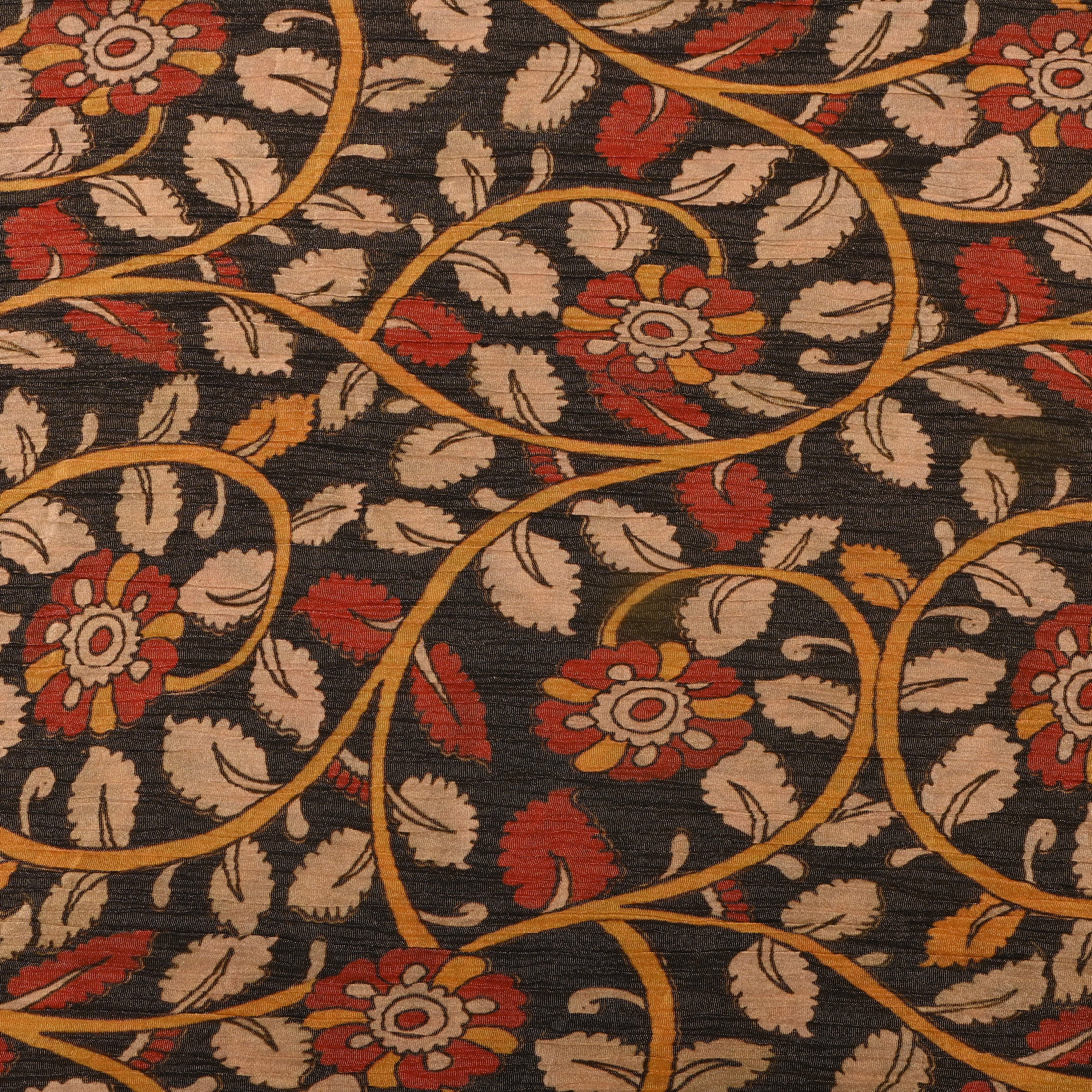 Slate Black Tissue Fabric With Floral Prints