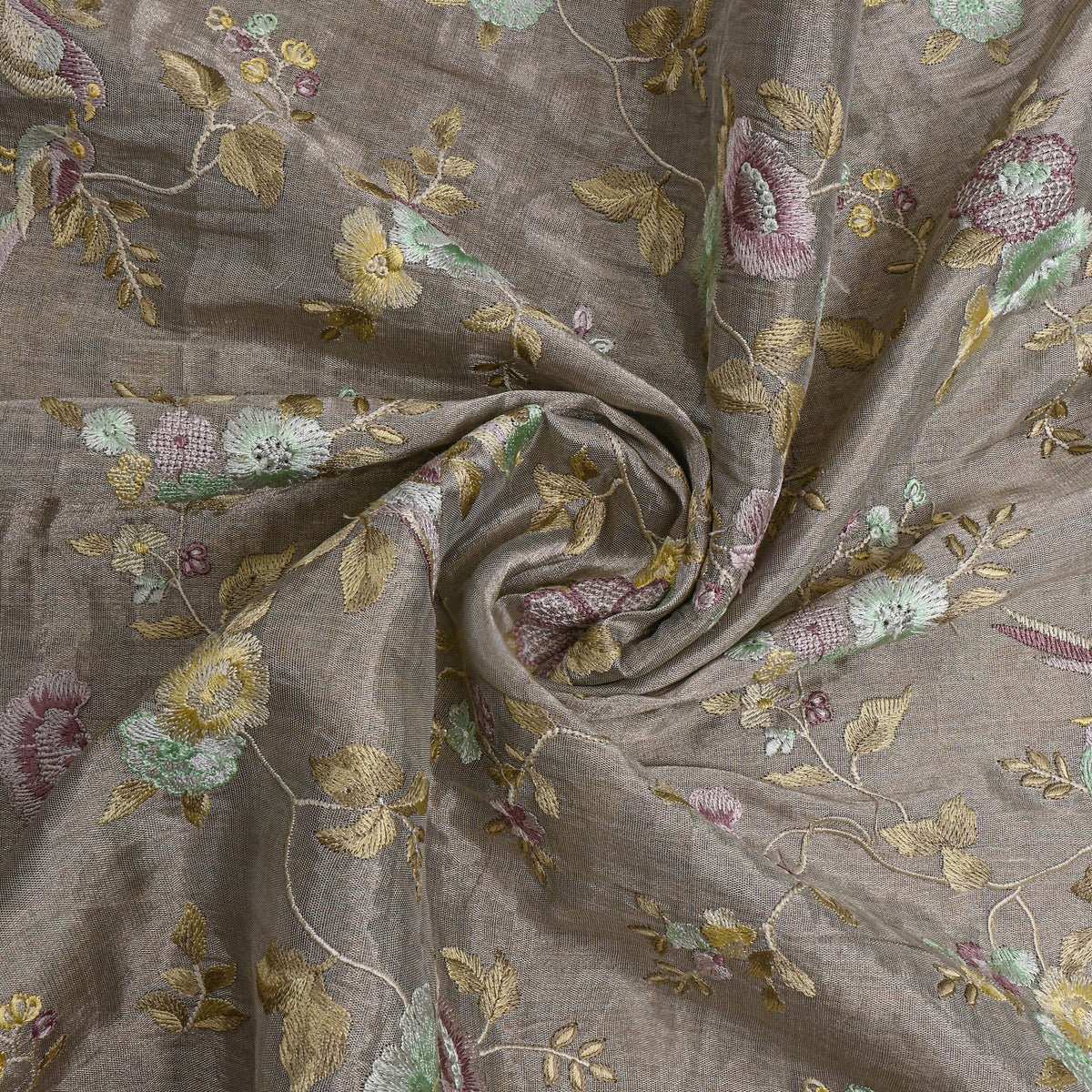 Gray Floral Jall Bird Thread Work Tissue Fabric