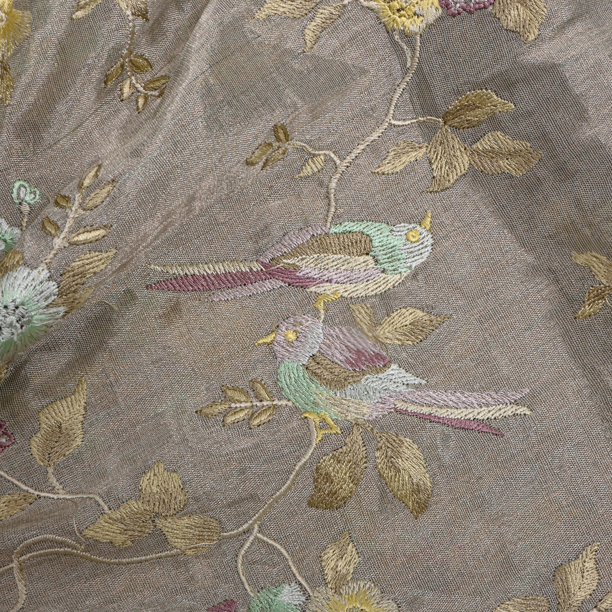 Gray Floral Jall Bird Thread Work Tissue Fabric